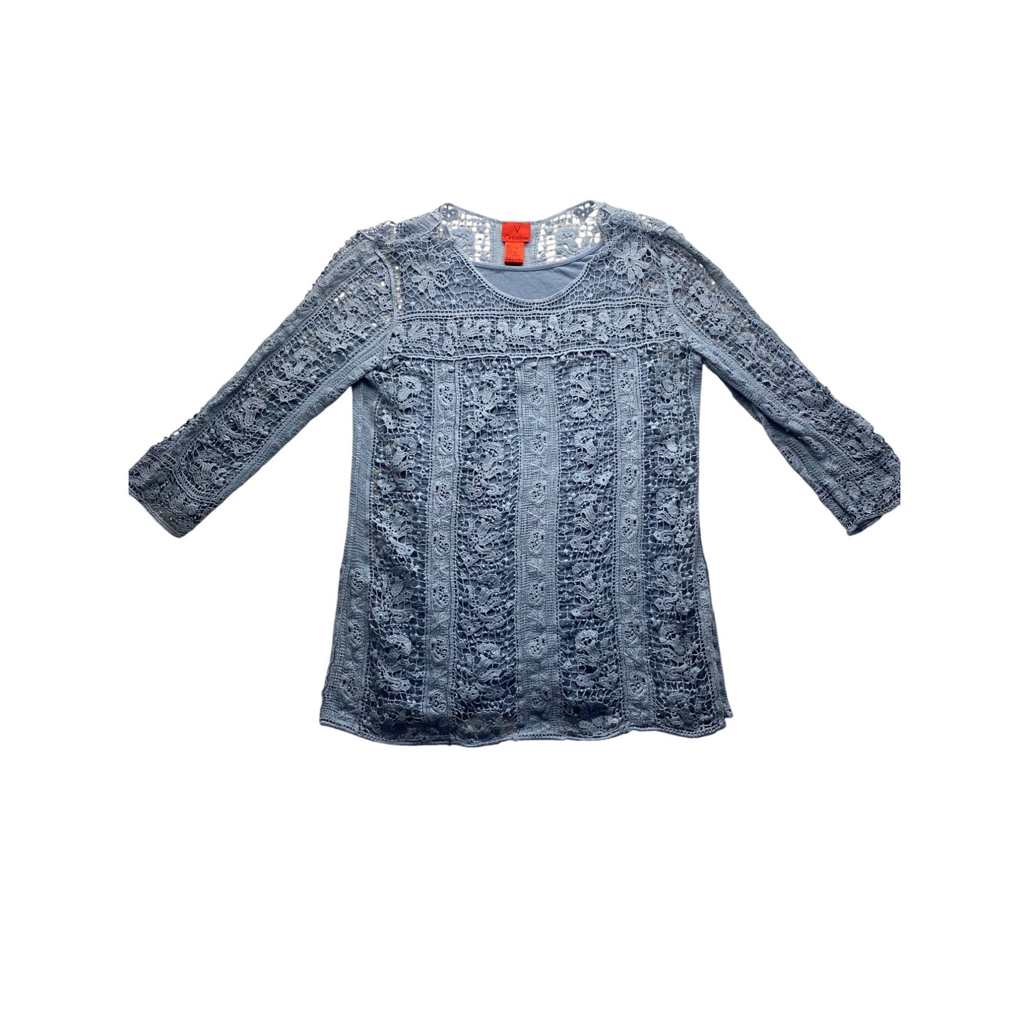 V Cristina Blue Lace Top With 3/4 Sleeves #7406