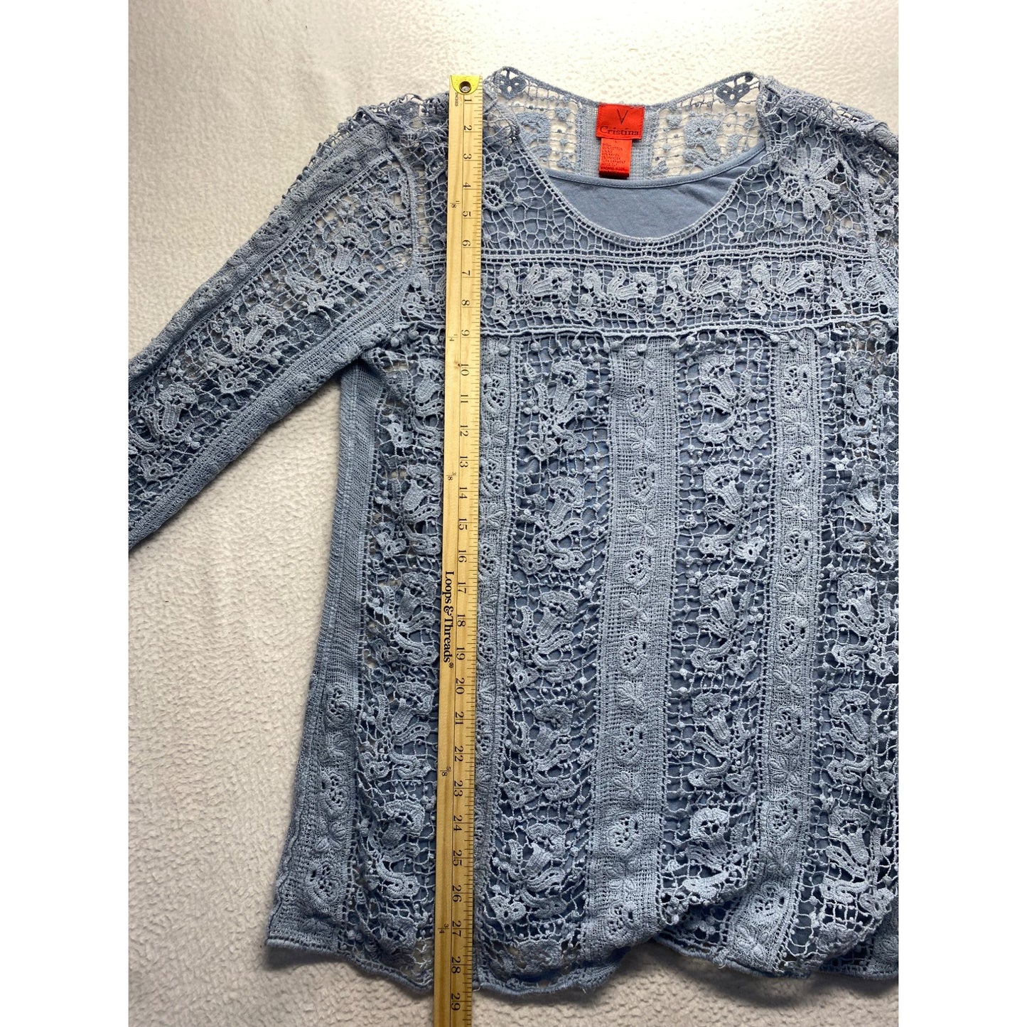 V Cristina Blue Lace Top With 3/4 Sleeves #7406