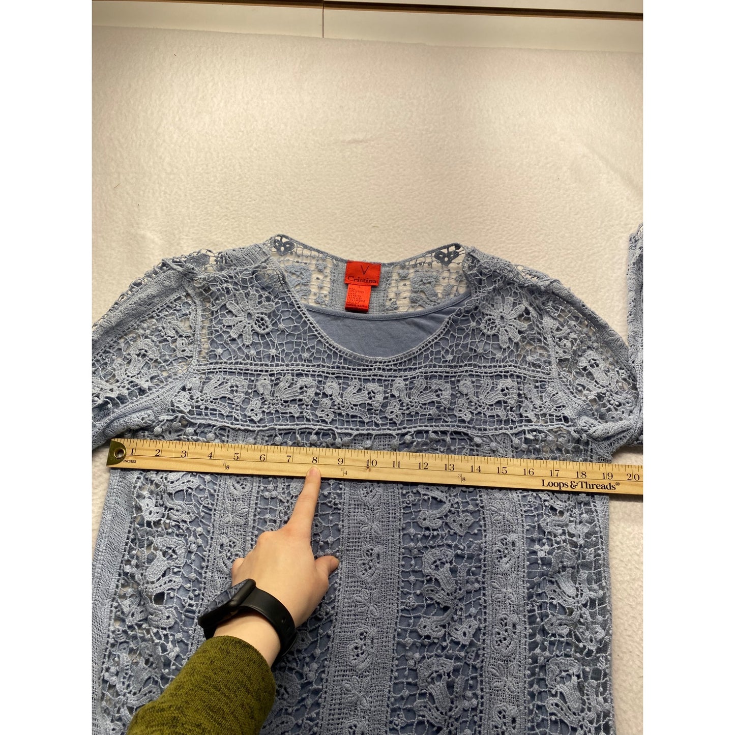 V Cristina Blue Lace Top With 3/4 Sleeves #7406