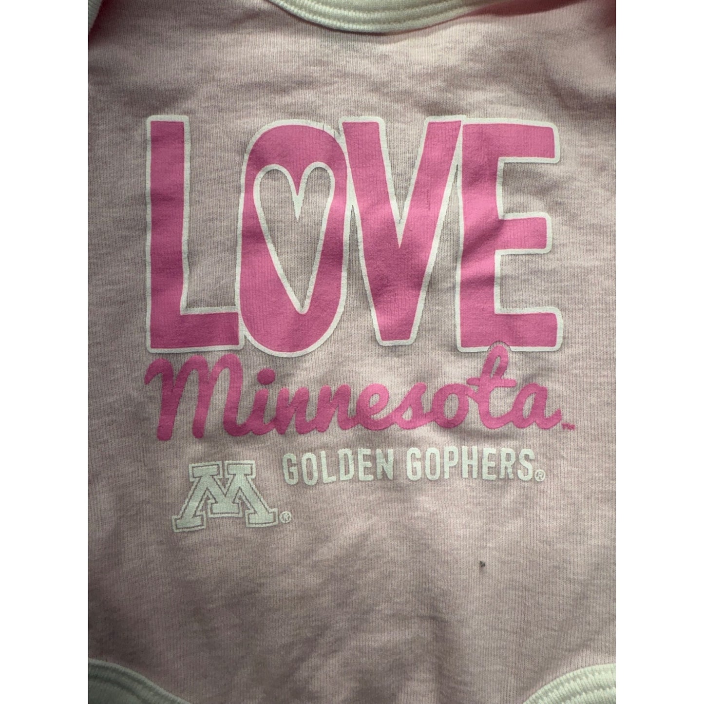 Love Minnesota Golden Gophers Baby bodysuit 3-6M Rivalry Threads #7423