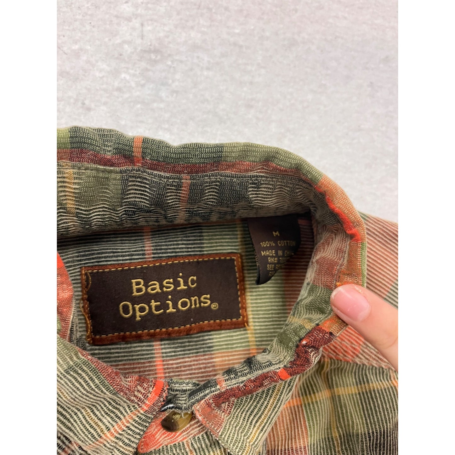 Basic Options Plaid Long Sleeve Button-Up Shirt M #932A