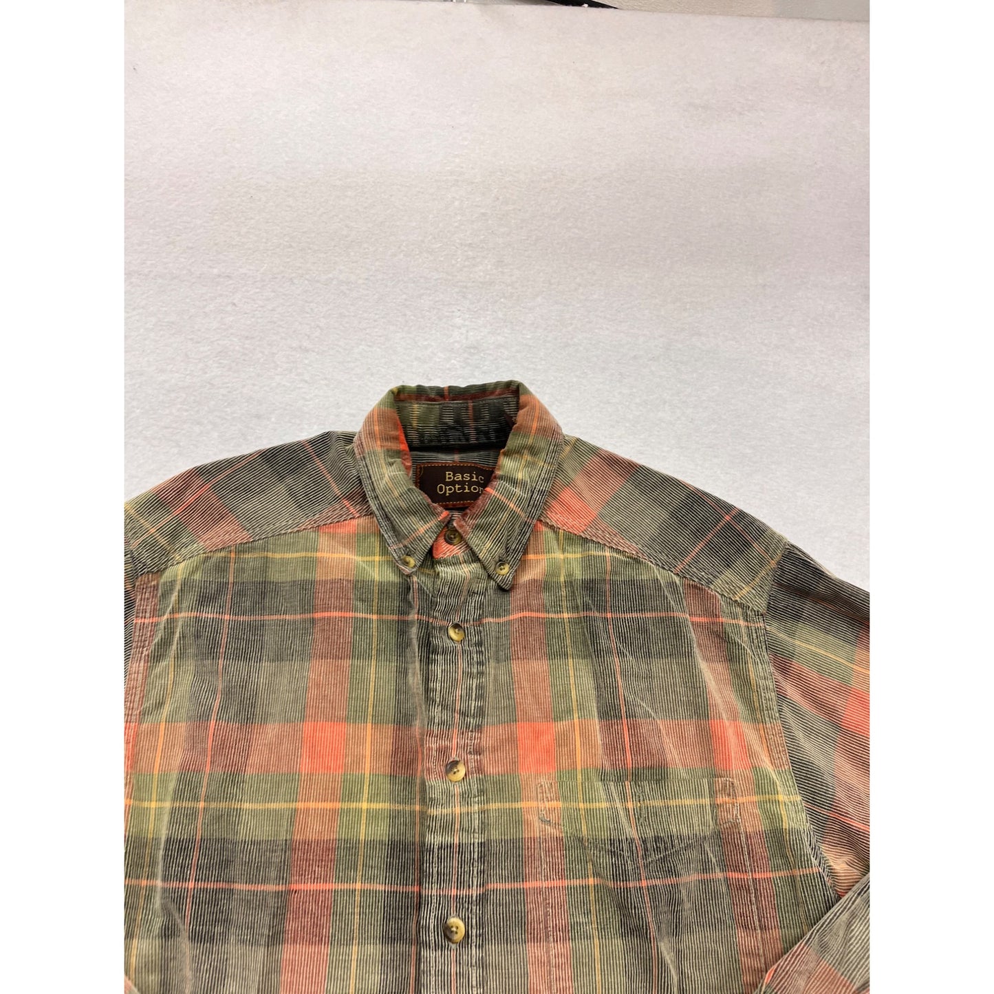 Basic Options Plaid Long Sleeve Button-Up Shirt M #932A