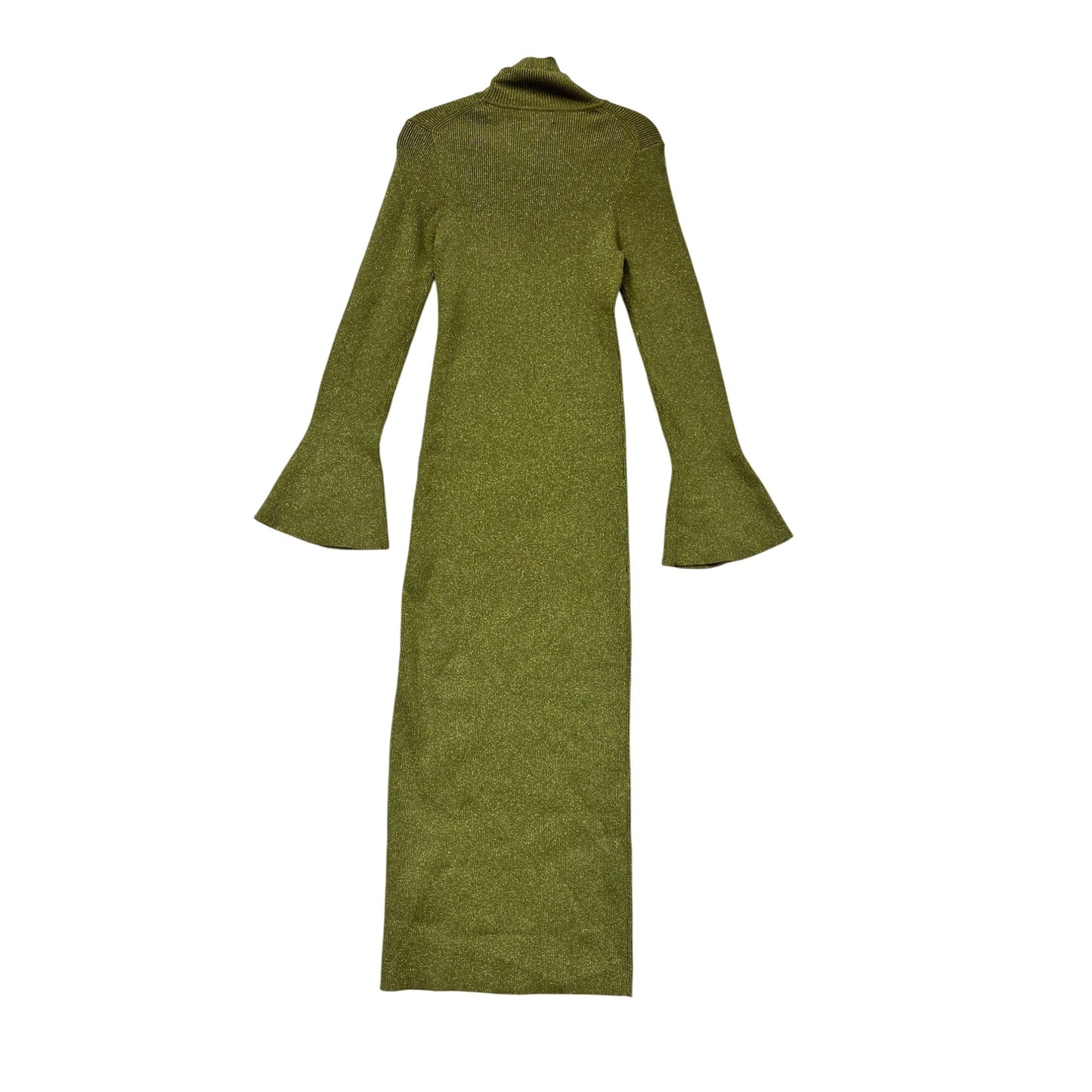 Ronny Kobo Olive Green Shimmer Ribbed Knit Long Sleeve Maxi Dress XL #787A