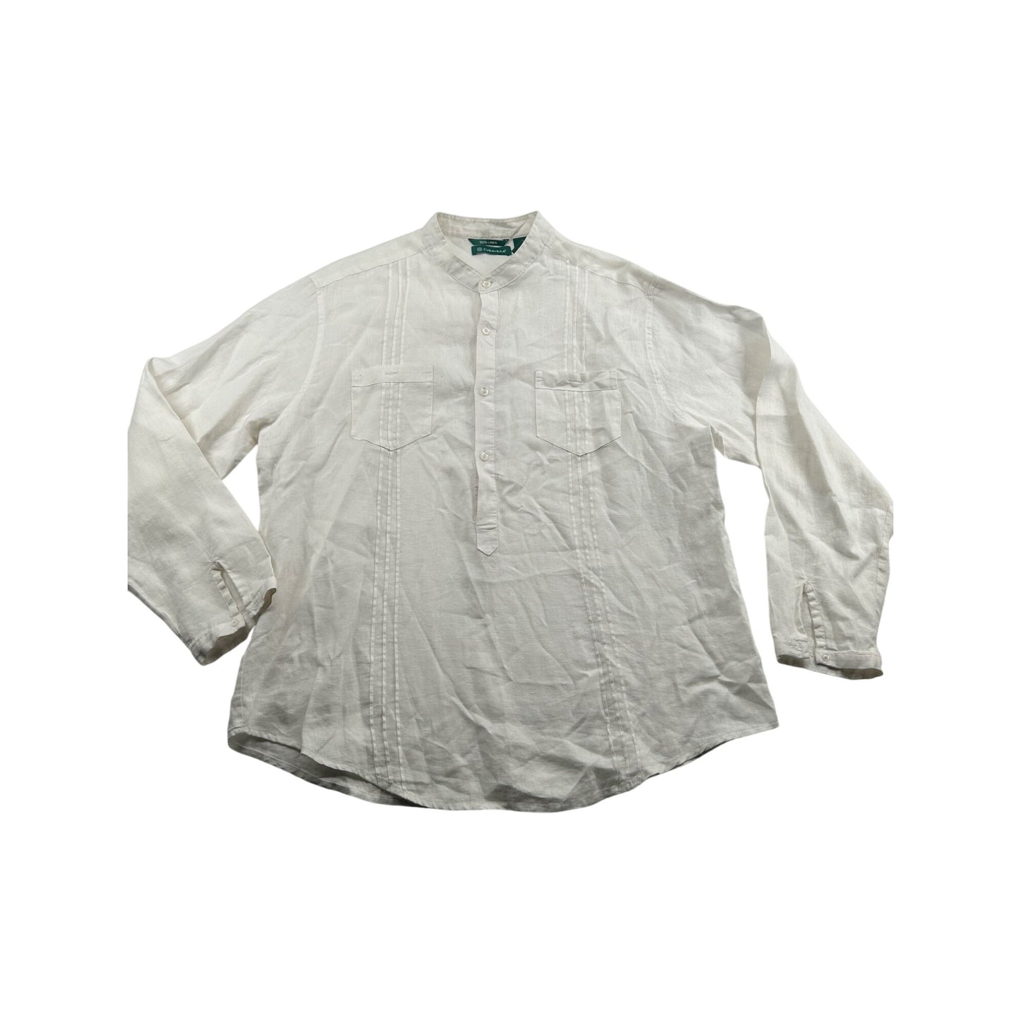 Cubavera Mens XL White 100% Linen Long-Sleeve Shirt With Front Pockets & Button-Up Closure #6477