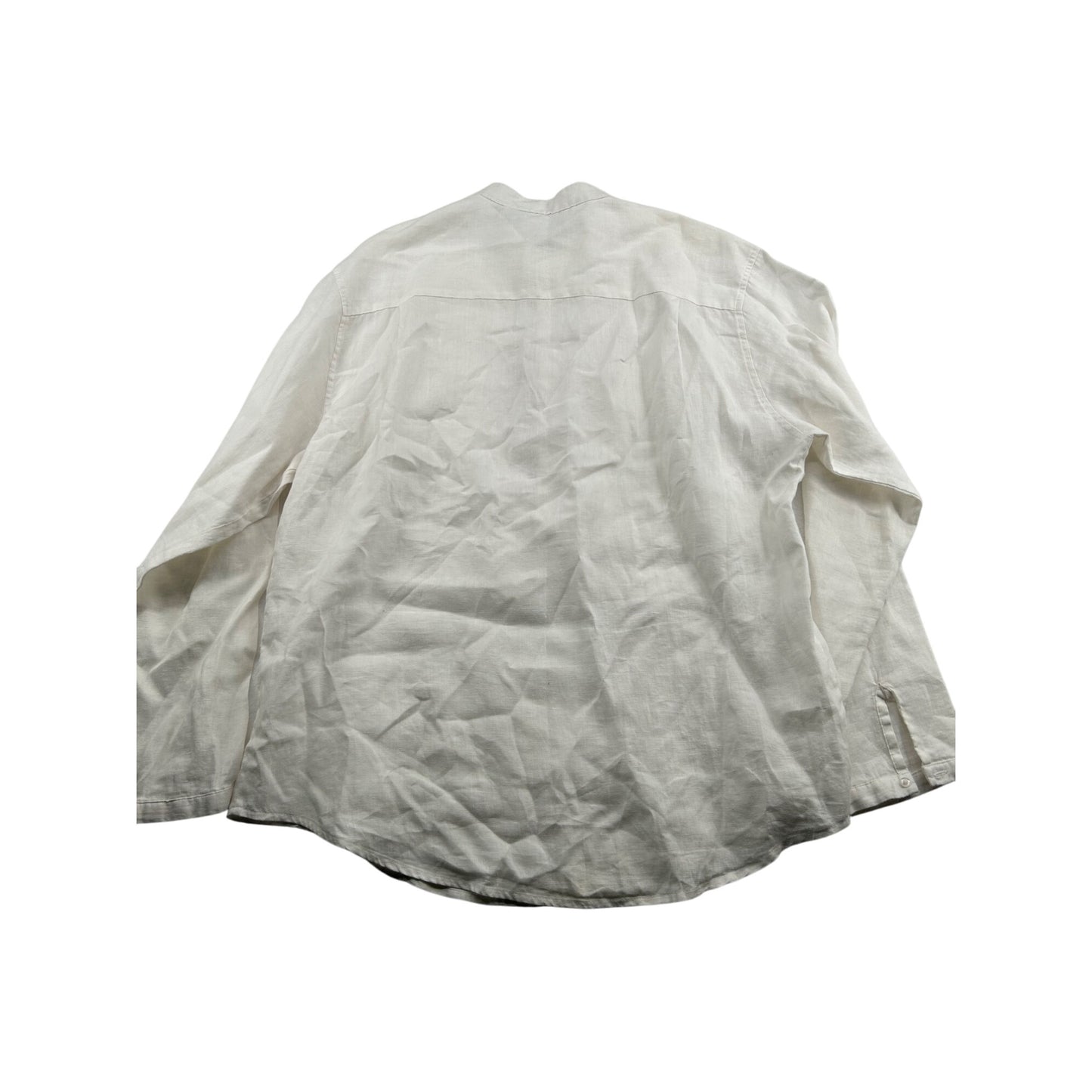 Cubavera Mens XL White 100% Linen Long-Sleeve Shirt With Front Pockets & Button-Up Closure #6477