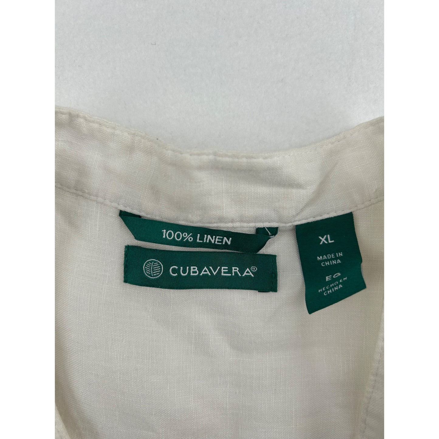Cubavera Mens XL White 100% Linen Long-Sleeve Shirt With Front Pockets & Button-Up Closure #6477