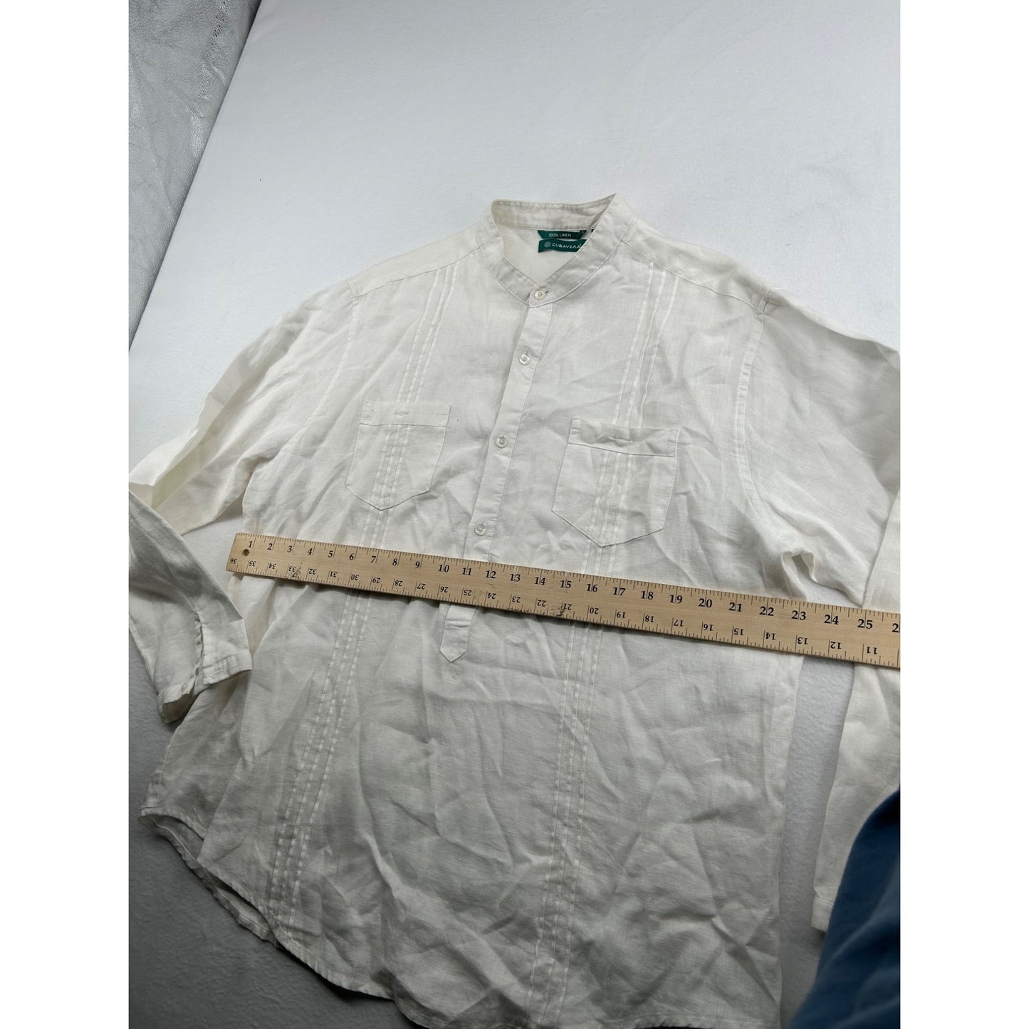 Cubavera Mens XL White 100% Linen Long-Sleeve Shirt With Front Pockets & Button-Up Closure #6477