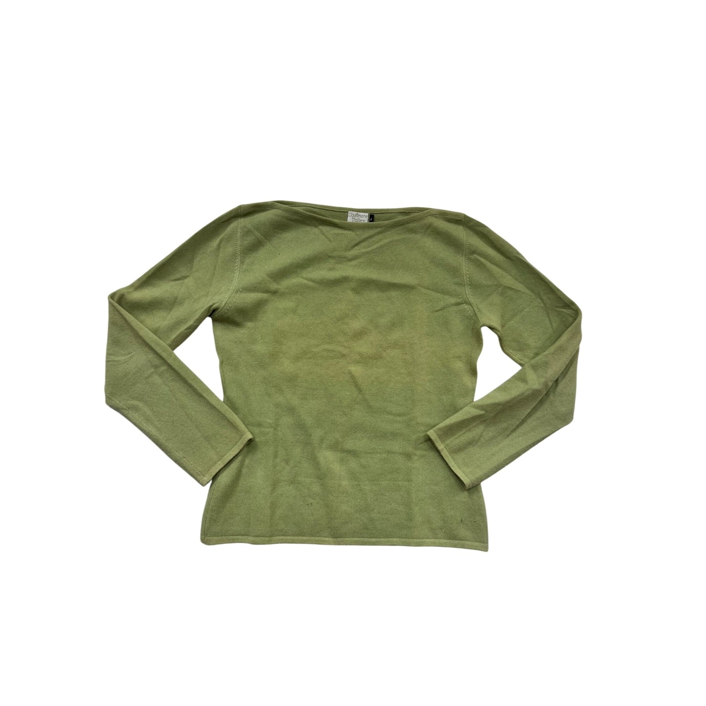 Sage Green Cashmere Long Sleeve Boat Neck Top By Cashmere Valley #941A