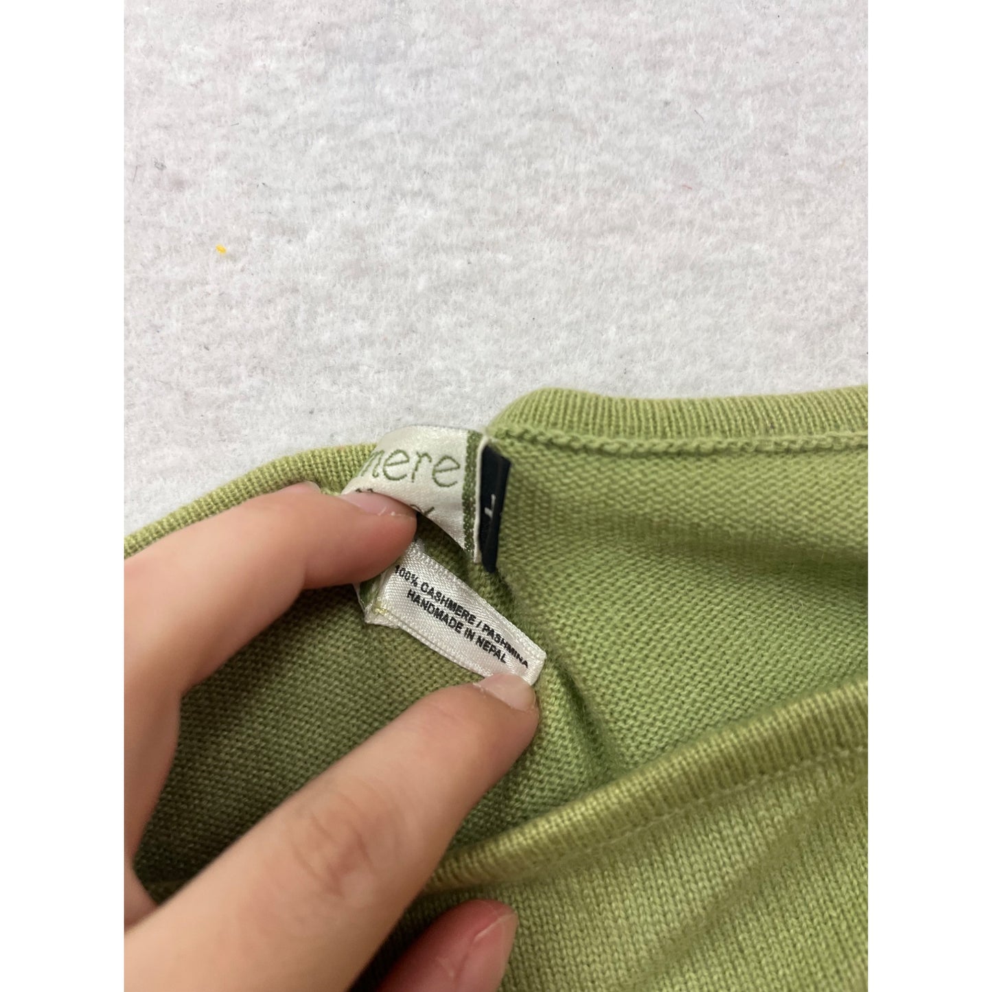 Sage Green Cashmere Long Sleeve Boat Neck Top By Cashmere Valley #941A