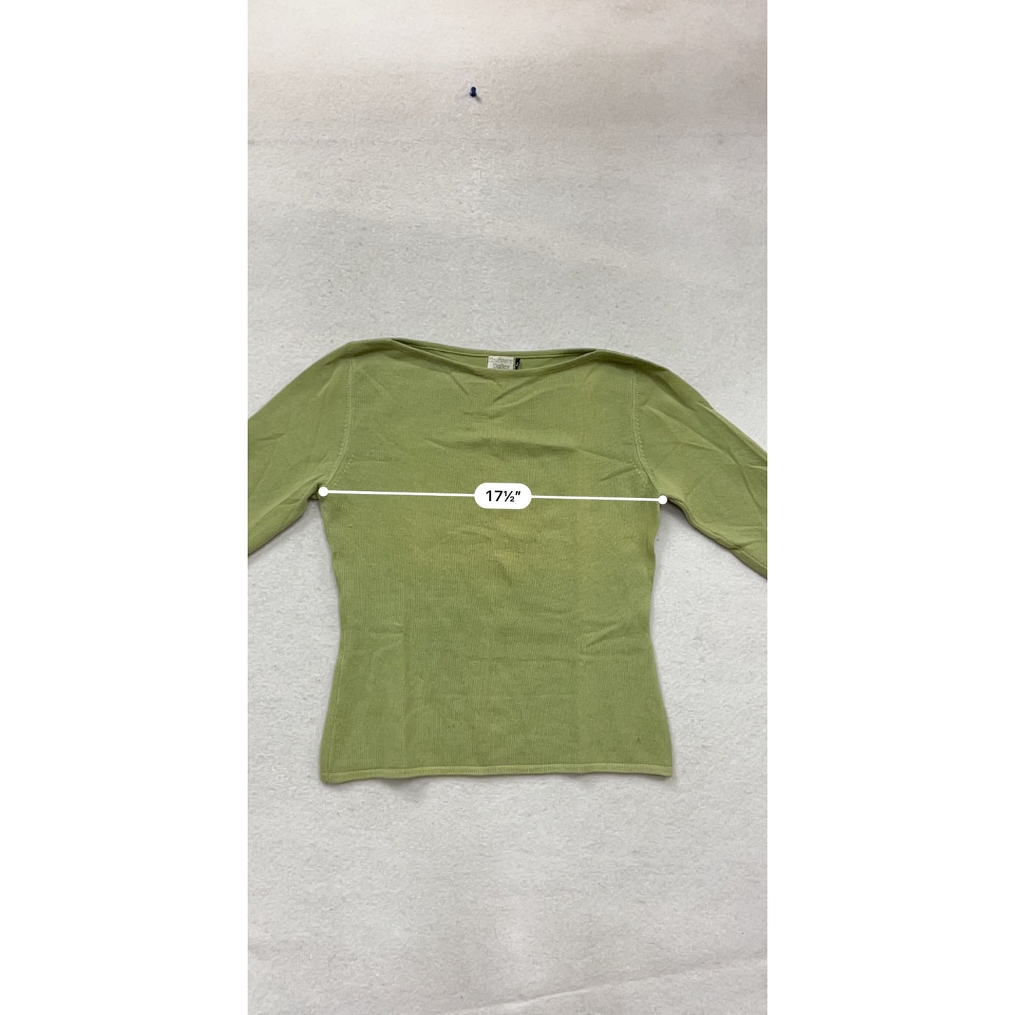 Sage Green Cashmere Long Sleeve Boat Neck Top By Cashmere Valley #941A