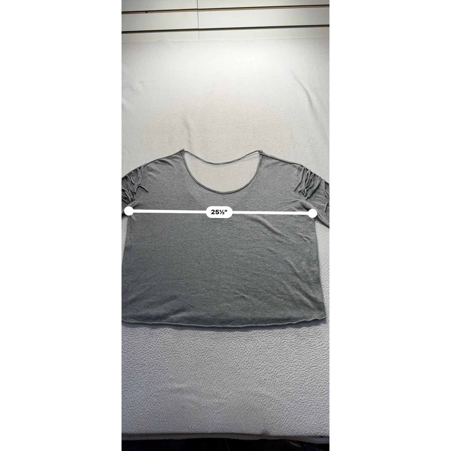 Billabong Gray Fringe-Sleeve Cotton Blend Scoop Neck Top Size L #9731