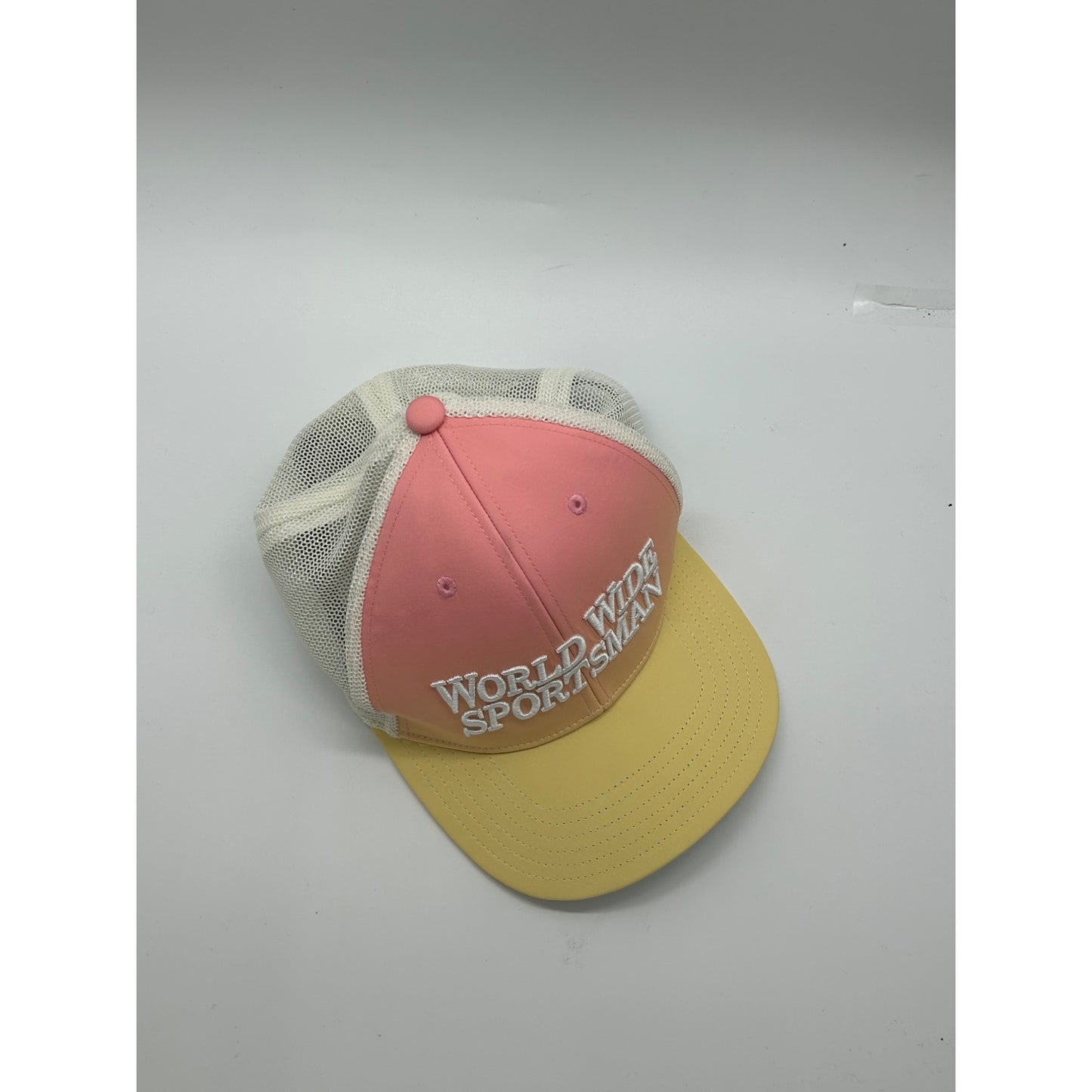 World Wide Sportsman Pink & Yellow Mesh Trucker Hat Adjustable Cap #6640