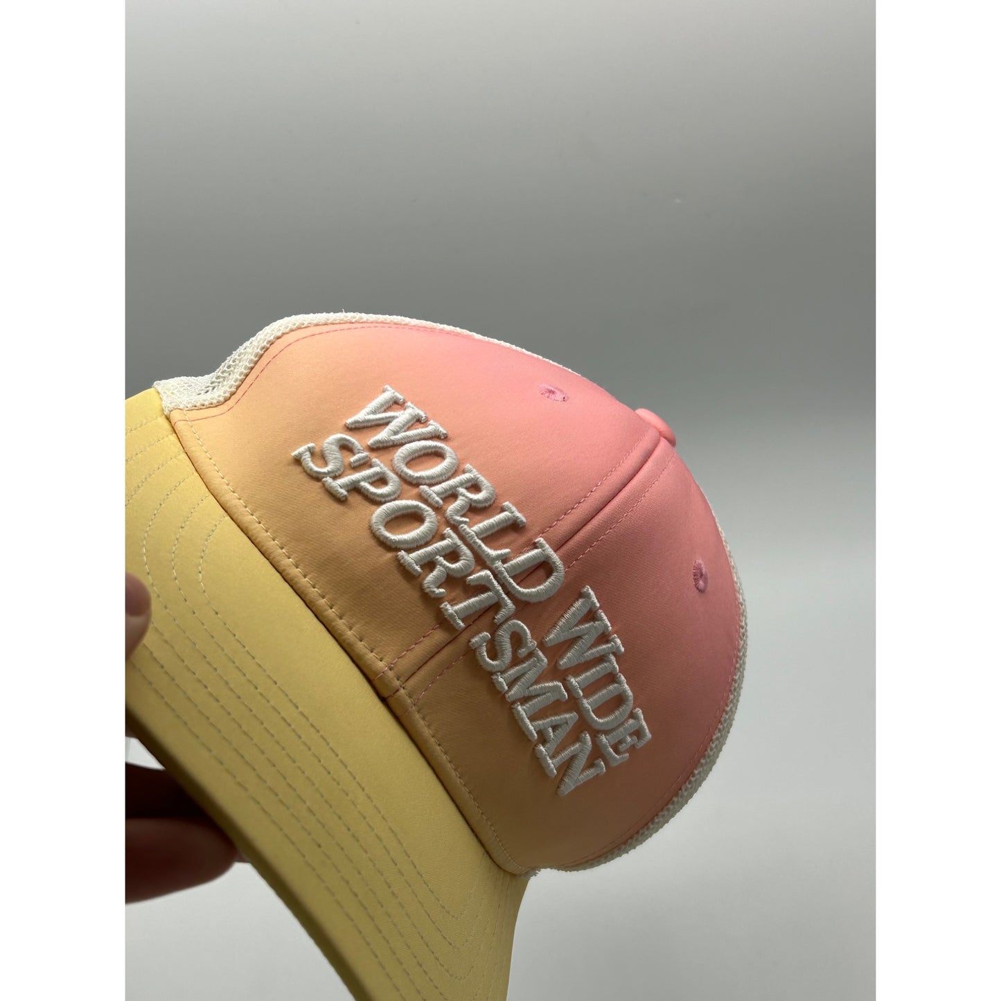 World Wide Sportsman Pink & Yellow Mesh Trucker Hat Adjustable Cap #6640