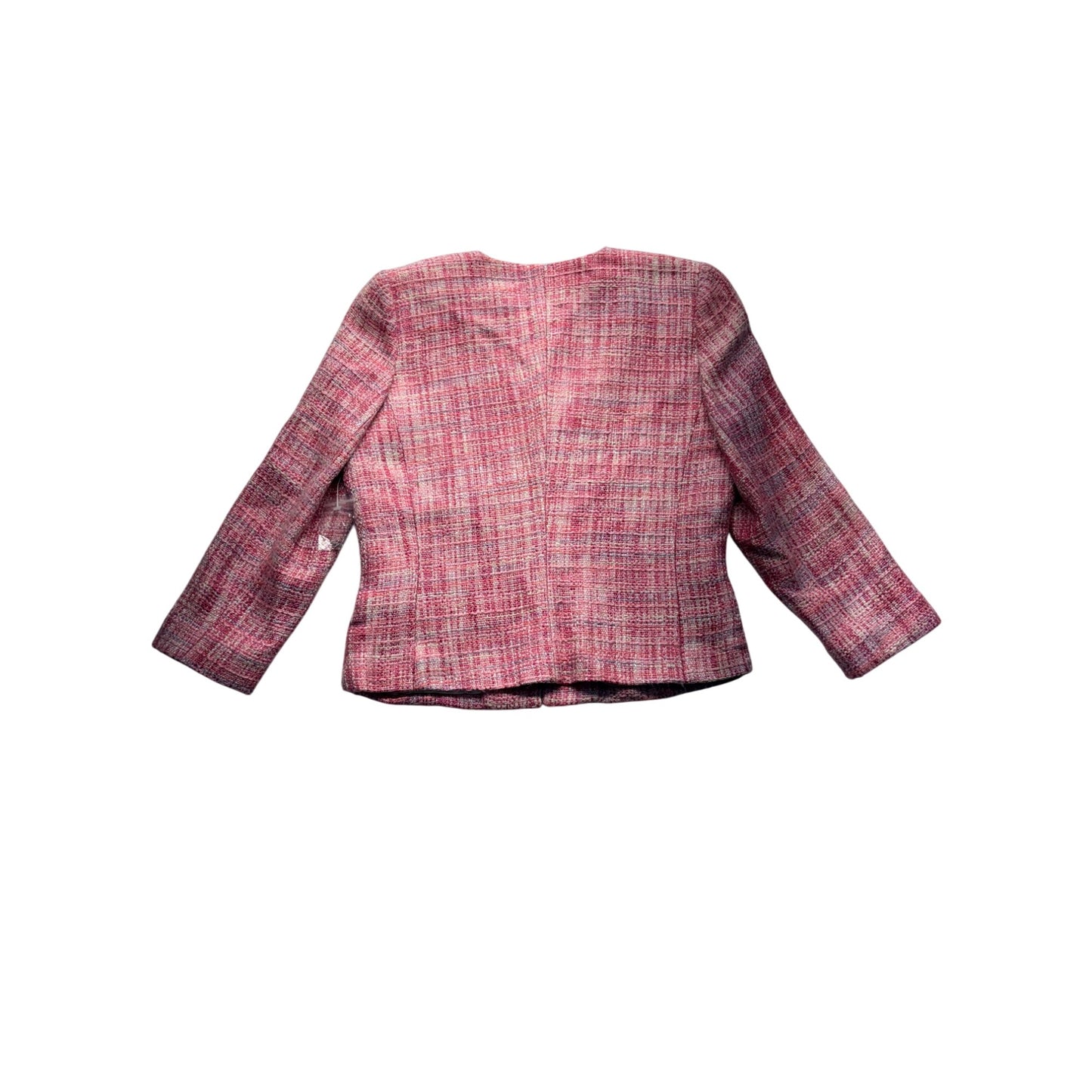 Walter Womens Tweed Blazer Pink Plaid Open Front #7682