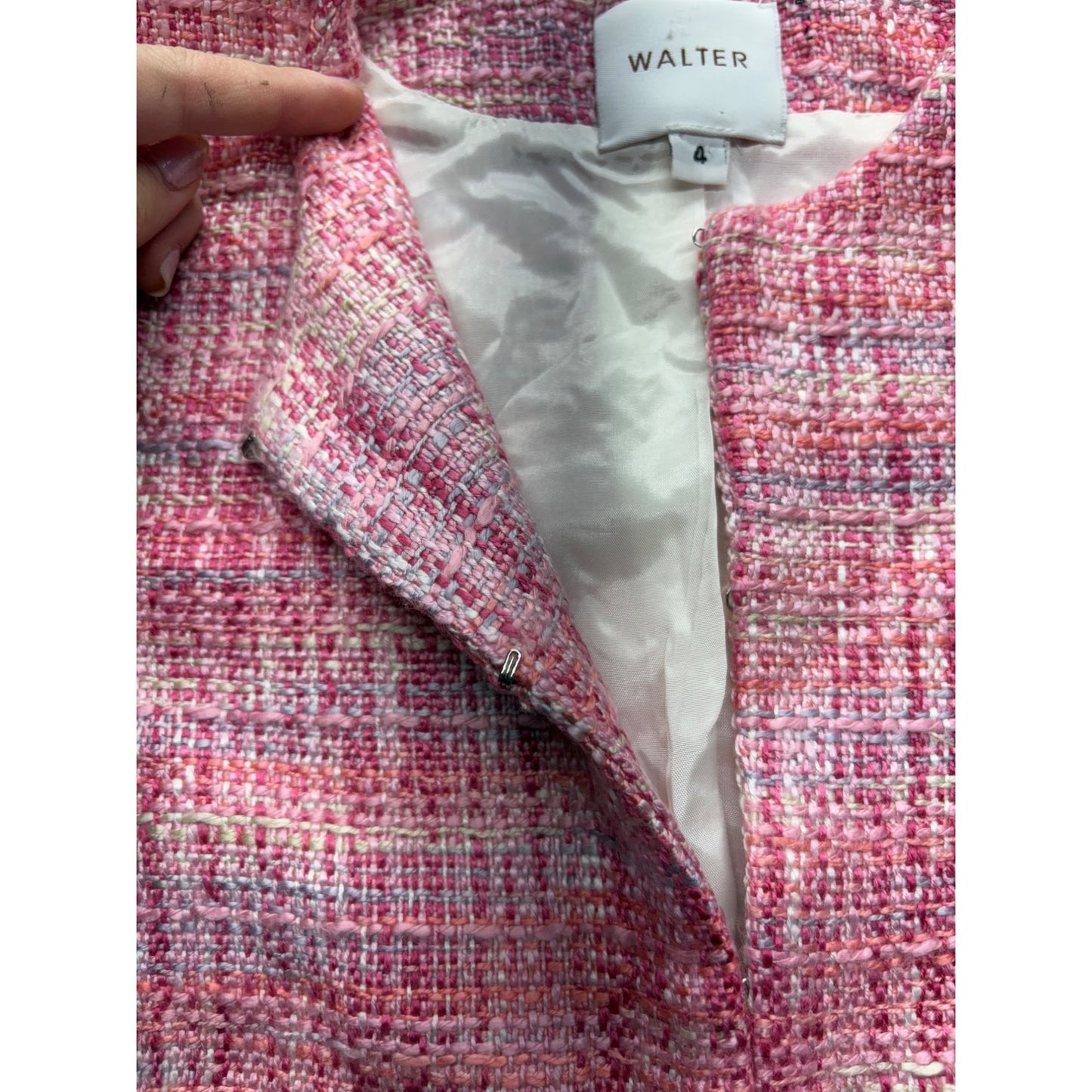 Walter Womens Tweed Blazer Pink Plaid Open Front #7682