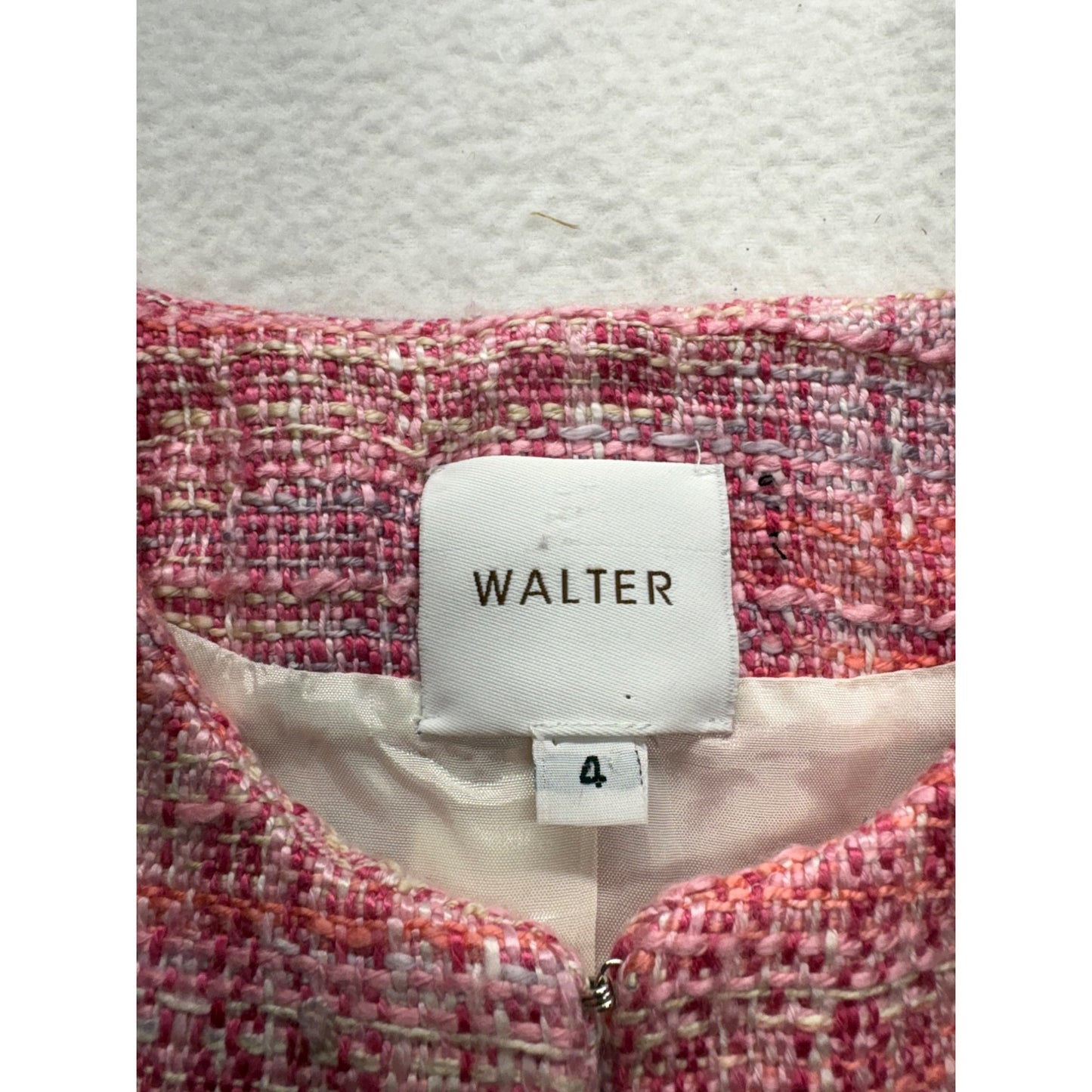 Walter Womens Tweed Blazer Pink Plaid Open Front #7682