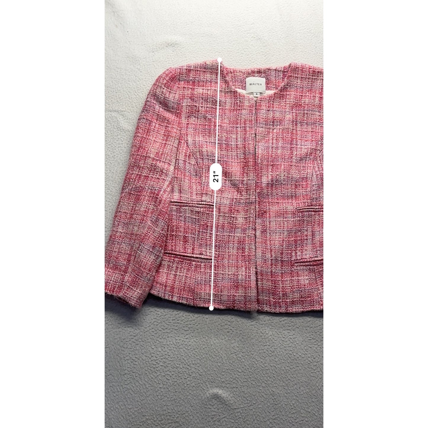 Walter Womens Tweed Blazer Pink Plaid Open Front #7682