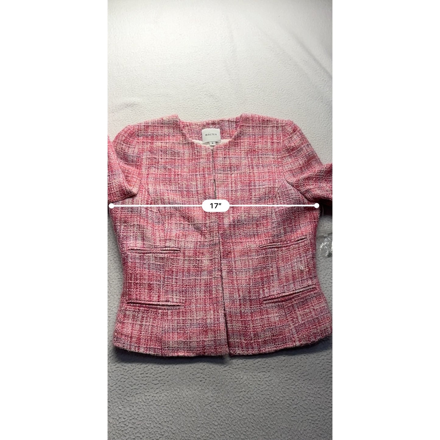 Walter Womens Tweed Blazer Pink Plaid Open Front #7682