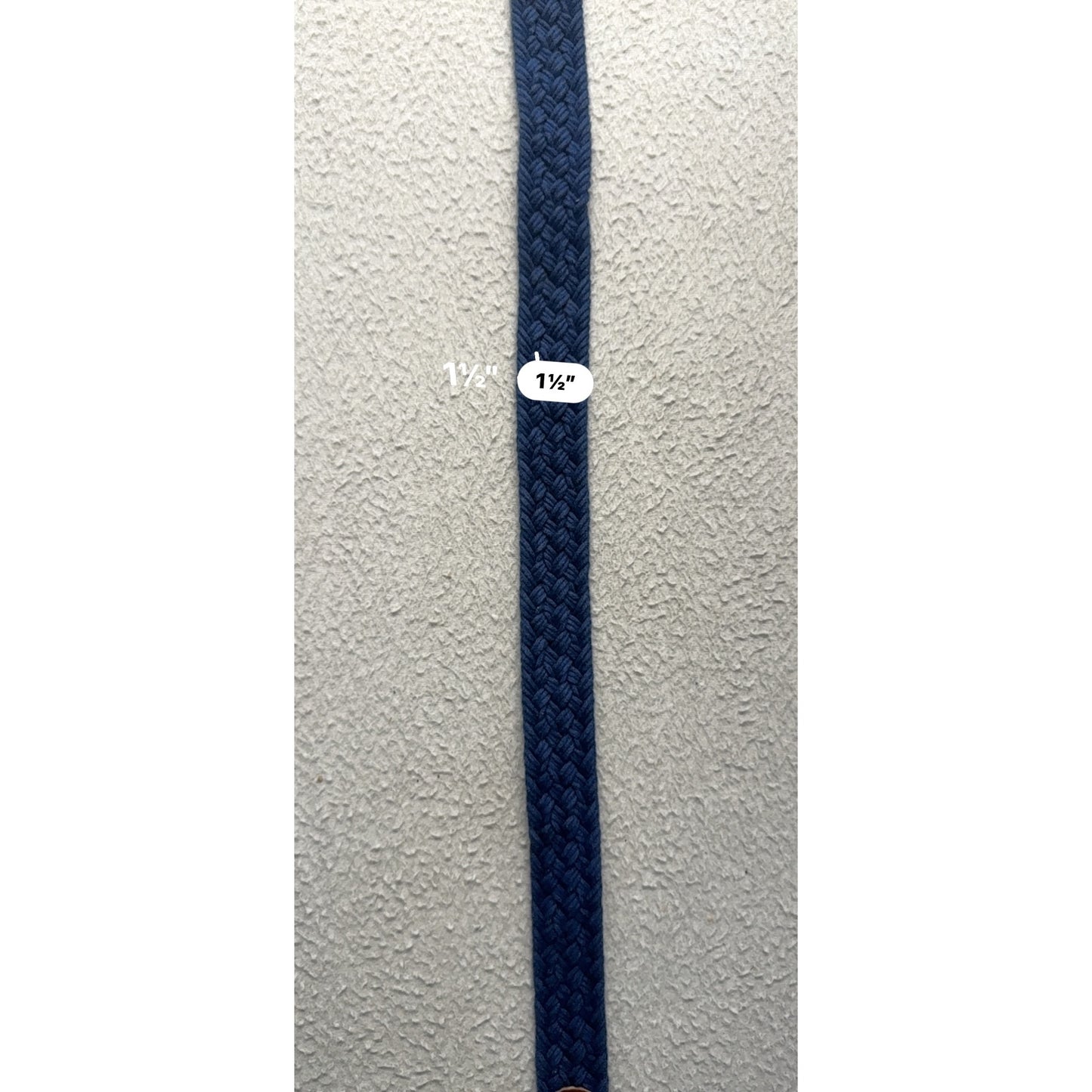 Braided Navy Blue Belt With Brown Leather Accents - Adjustable Unisex #9891
