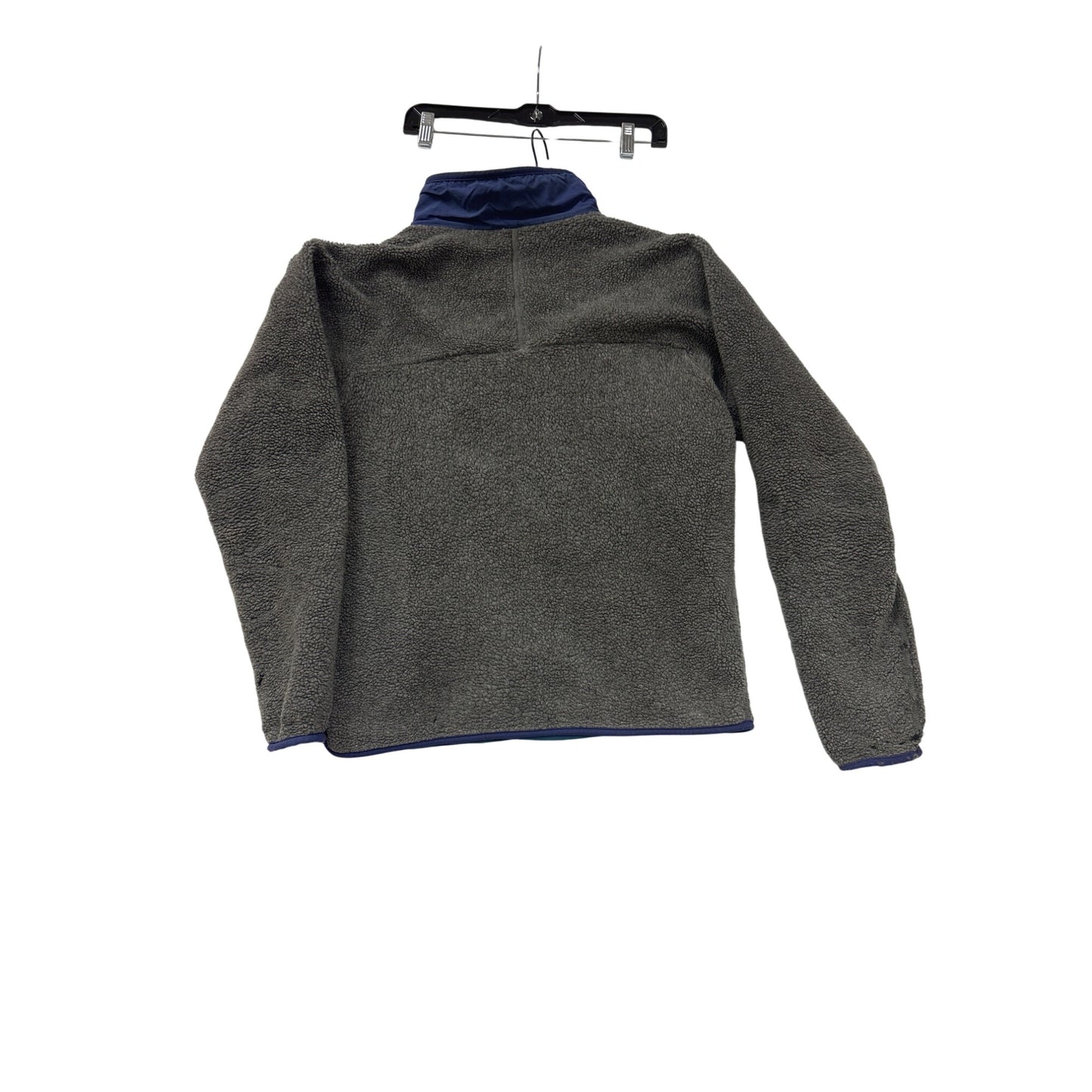 Patagonia Gray Full-Zip Sherpa Fleece Jacket With Blue Accents & Zippered Pockets Mens L Warm & Durable Outdoor Wear #6980
