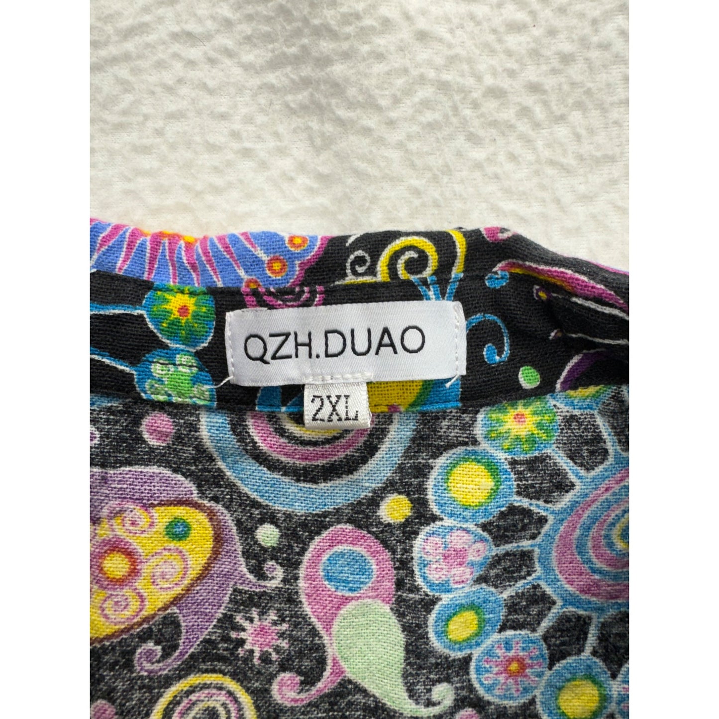 QZH.DUAO Mens 2XL Short Sleeve Button-Up Shirt Cotton Linen Blend #7752