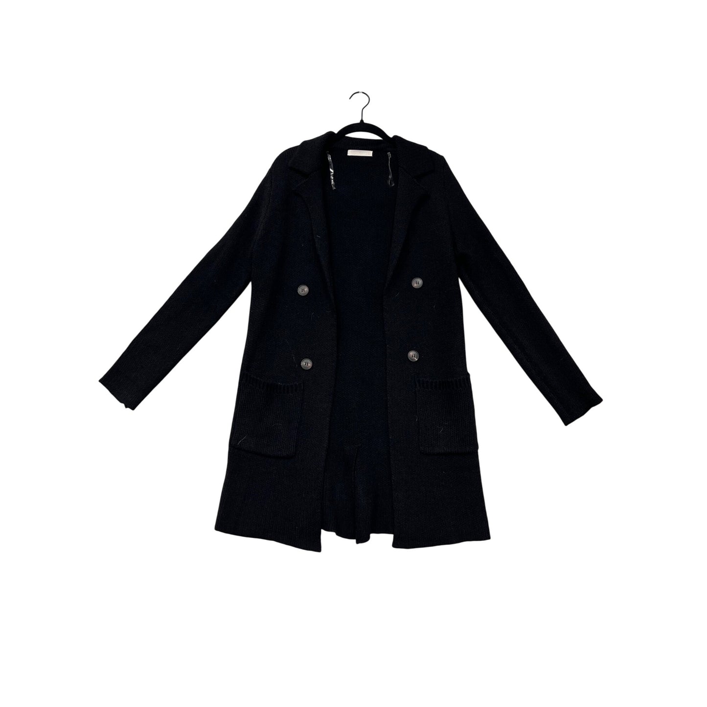 Womens Black Longline Double-Breasted Knit Cardigan #8970