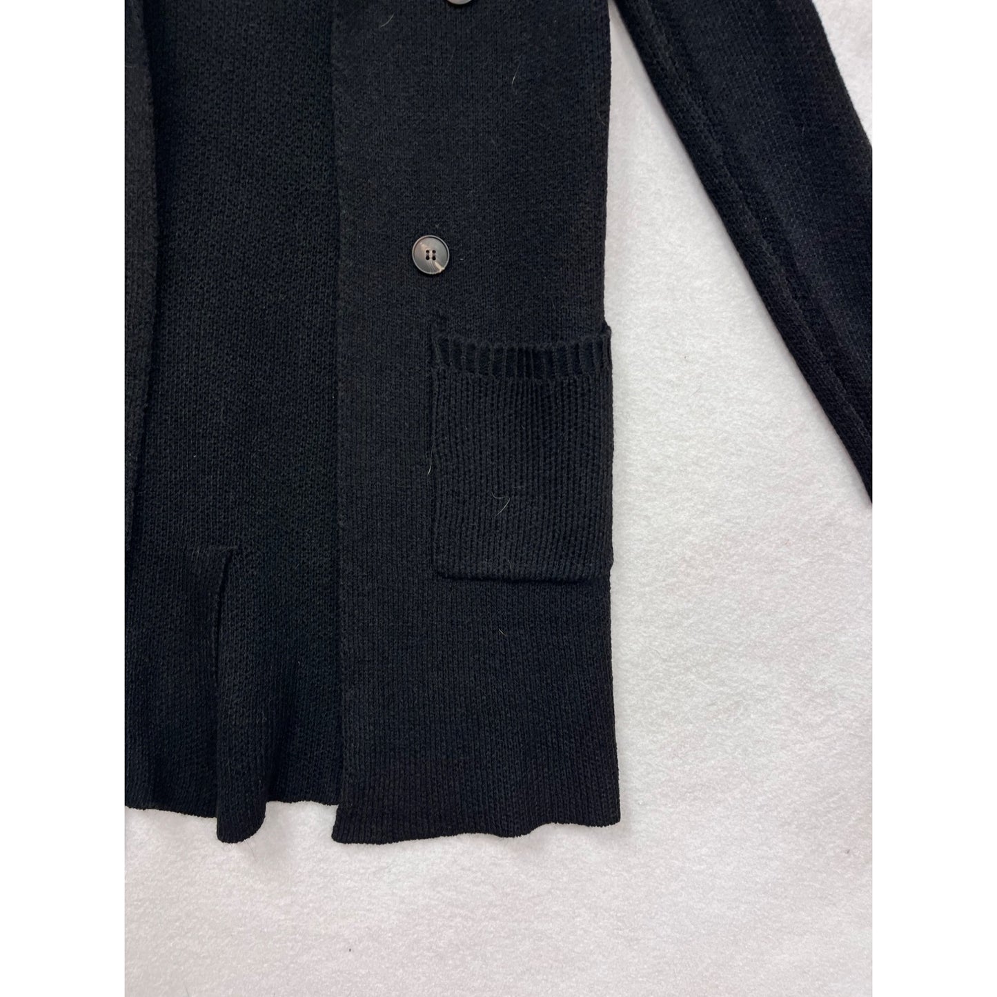Womens Black Longline Double-Breasted Knit Cardigan #8970