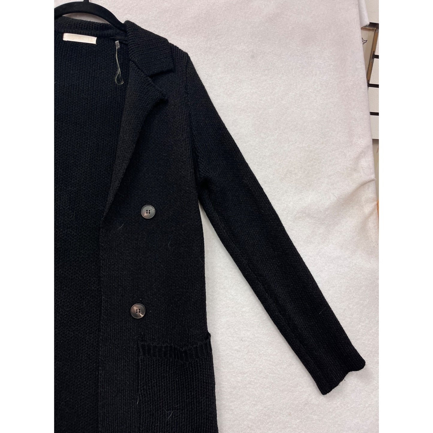 Womens Black Longline Double-Breasted Knit Cardigan #8970
