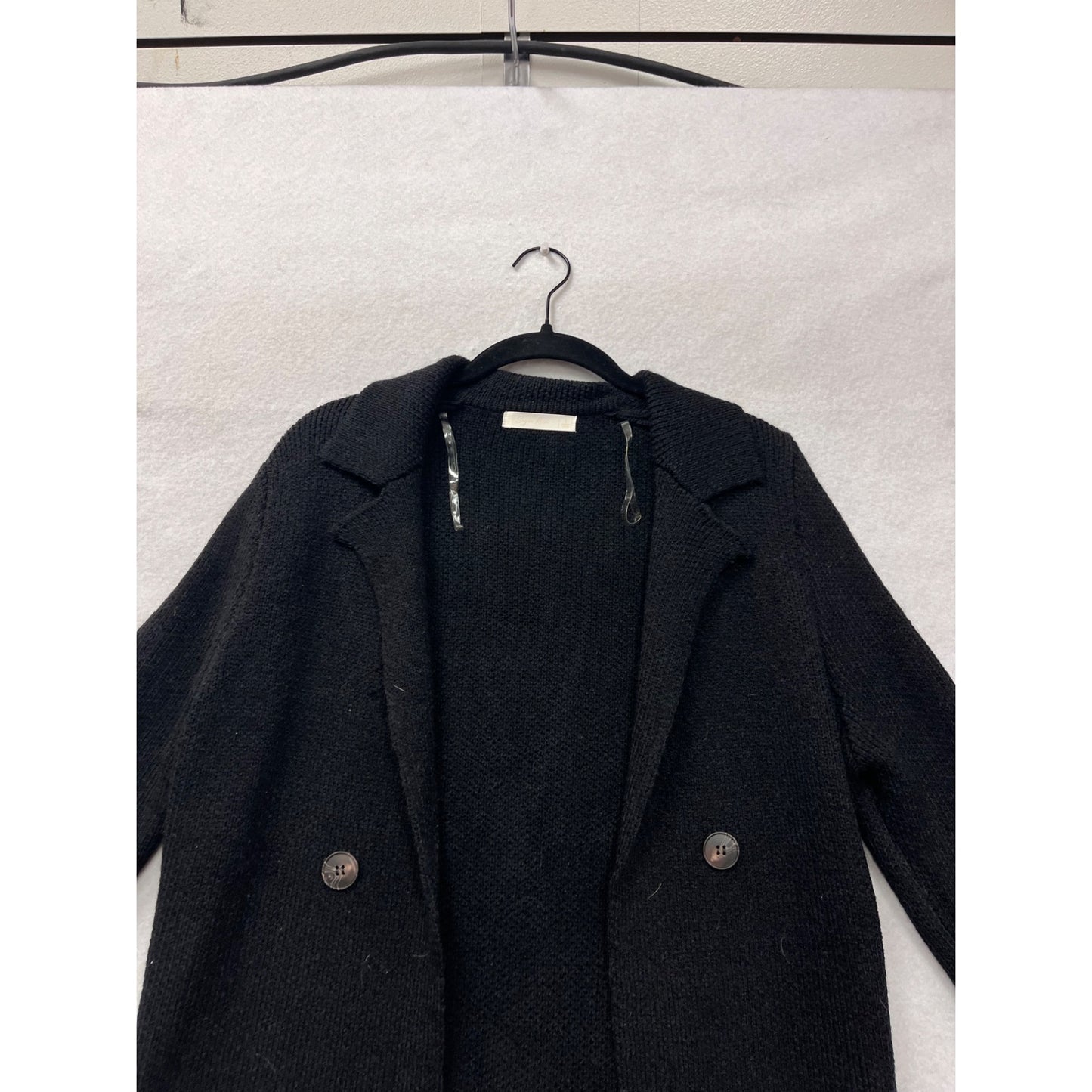 Womens Black Longline Double-Breasted Knit Cardigan #8970