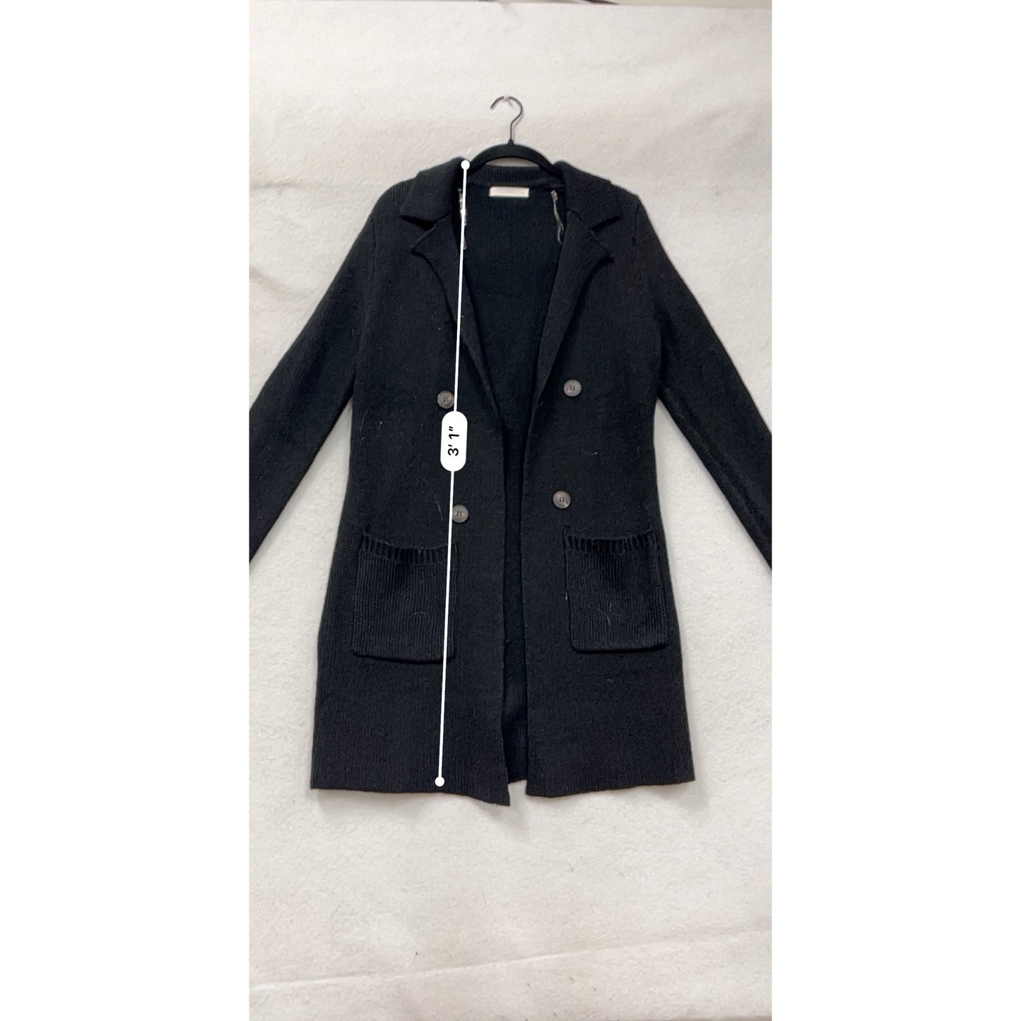 Womens Black Longline Double-Breasted Knit Cardigan #8970