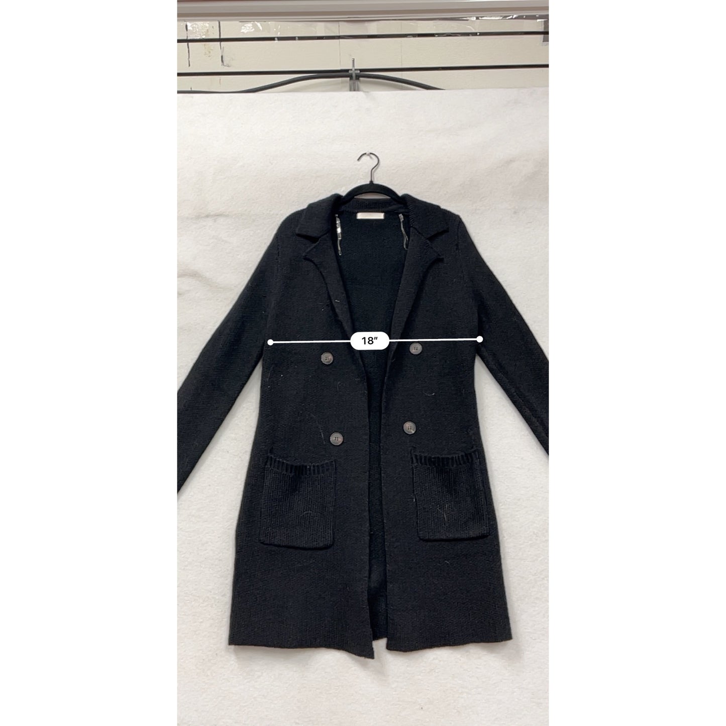 Womens Black Longline Double-Breasted Knit Cardigan #8970