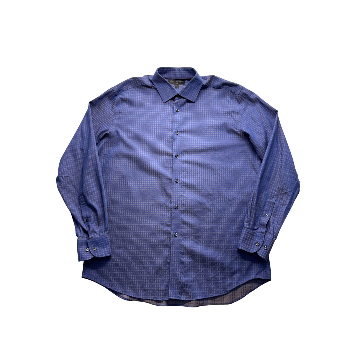James Tattersall Shirt 17 1/2 Blue Pattern Long Sleeve Button-Up #9042