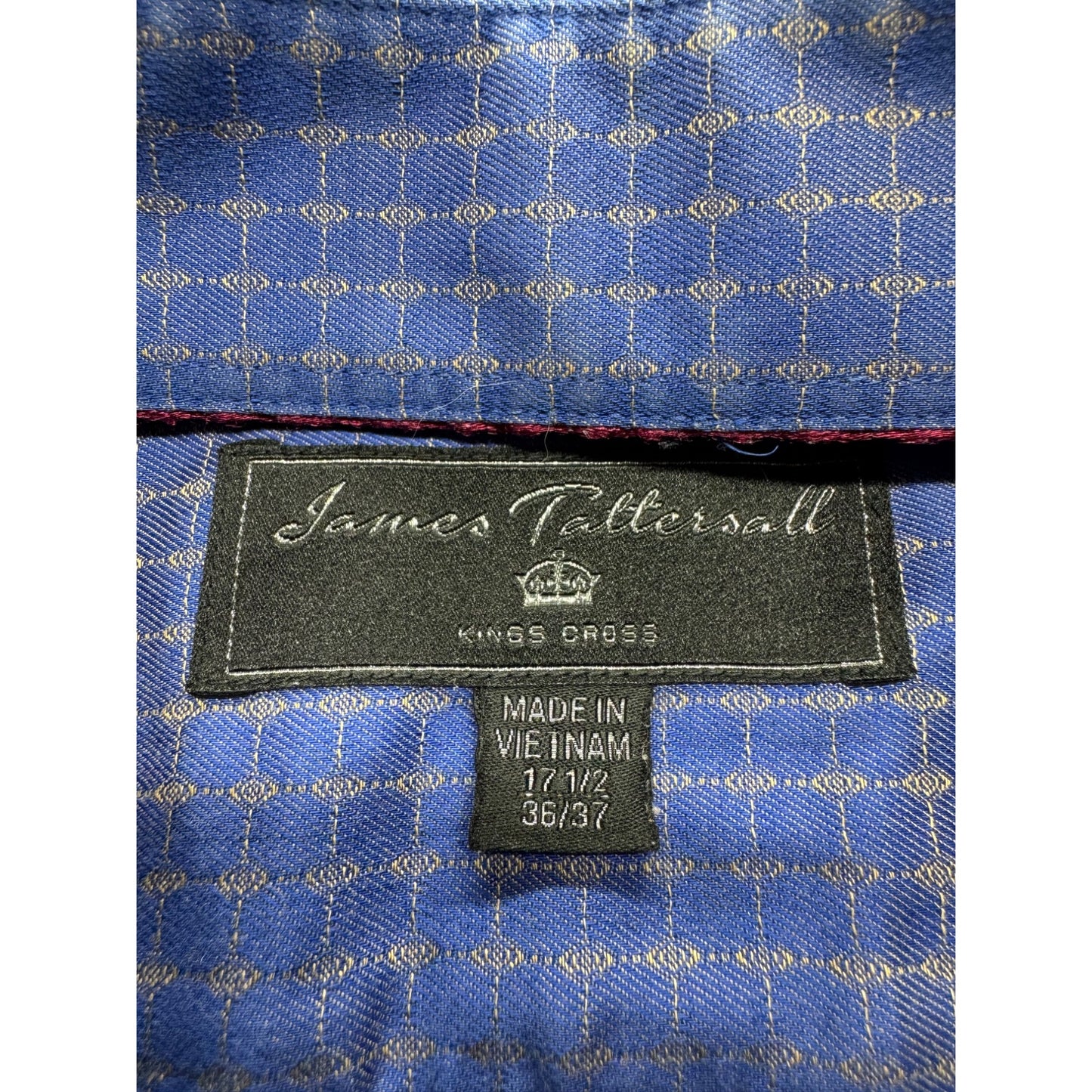 James Tattersall Shirt 17 1/2 Blue Pattern Long Sleeve Button-Up #9042
