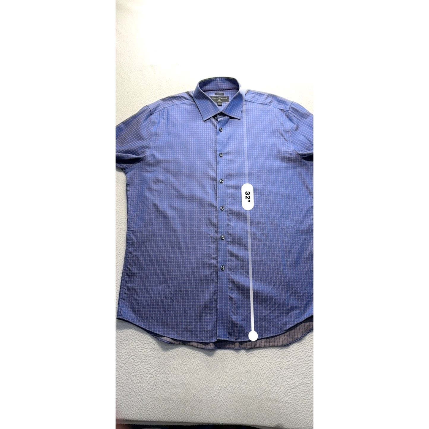 James Tattersall Shirt 17 1/2 Blue Pattern Long Sleeve Button-Up #9042