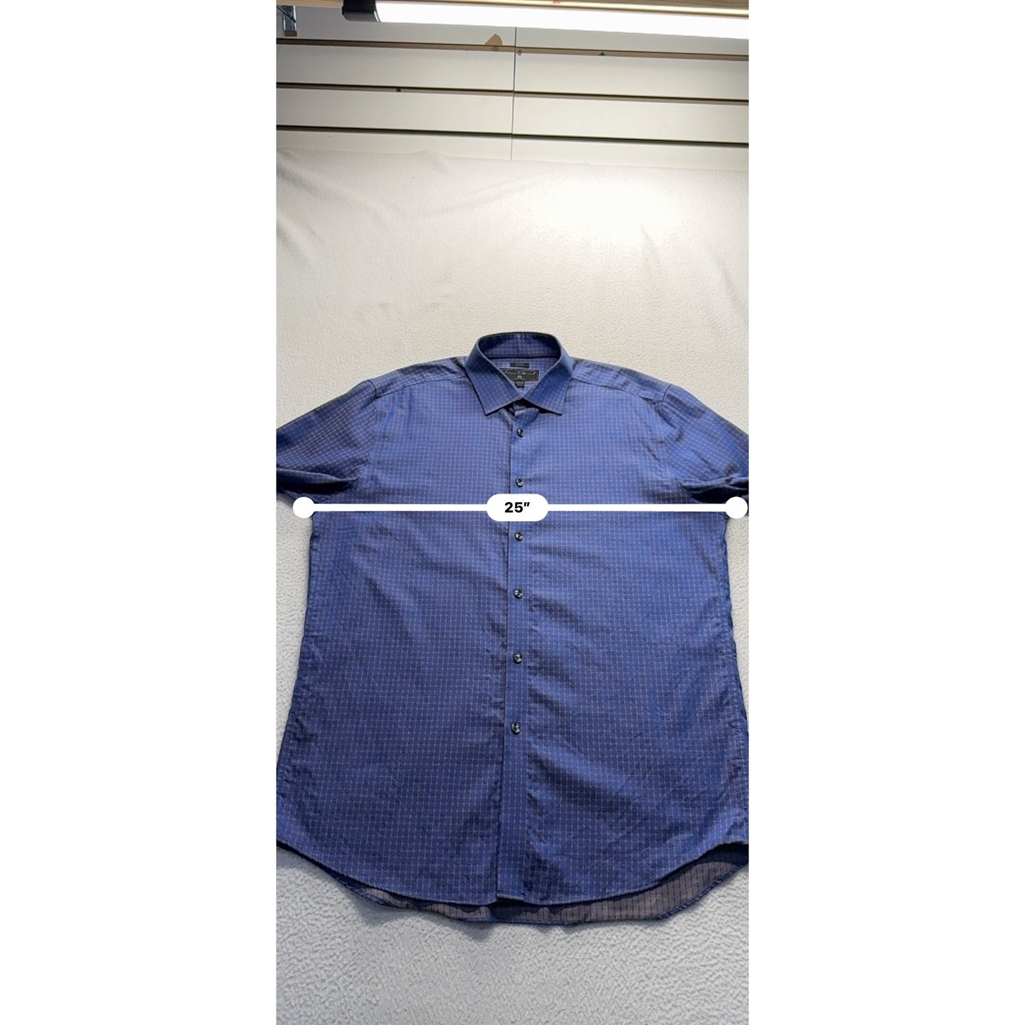 James Tattersall Shirt 17 1/2 Blue Pattern Long Sleeve Button-Up #9042