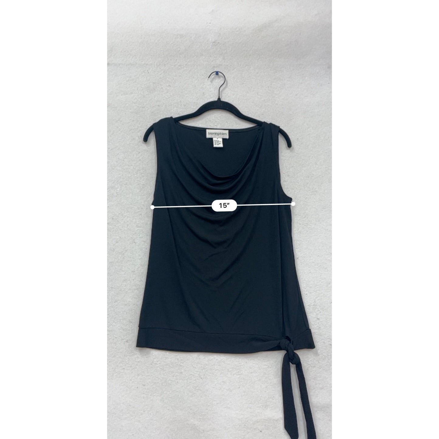 Bloomingdales Black Sleeveless Drape Neck Top With Tie Waist #544A