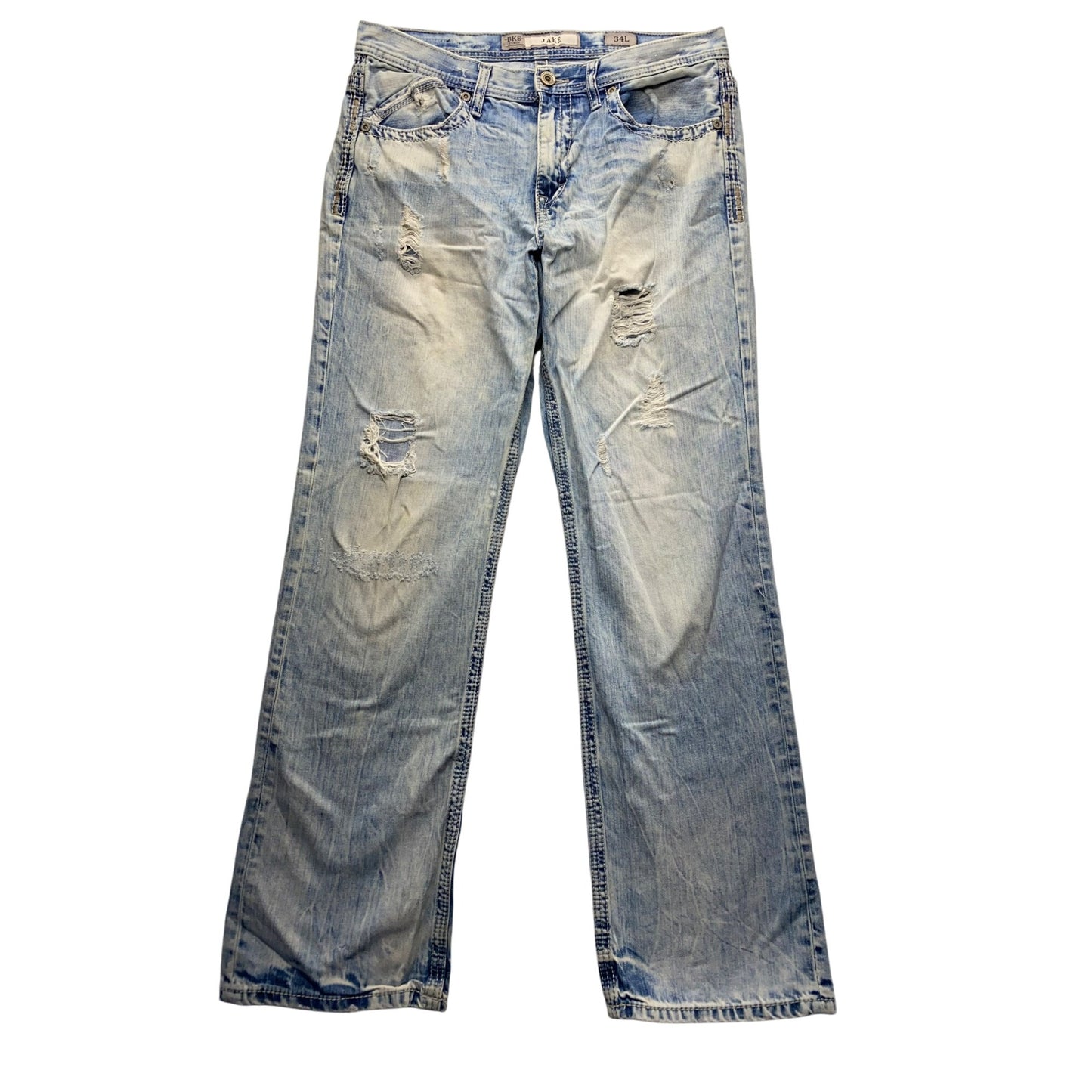 BKE Jake 34L Mens Distressed Light Wash Jeans #5728