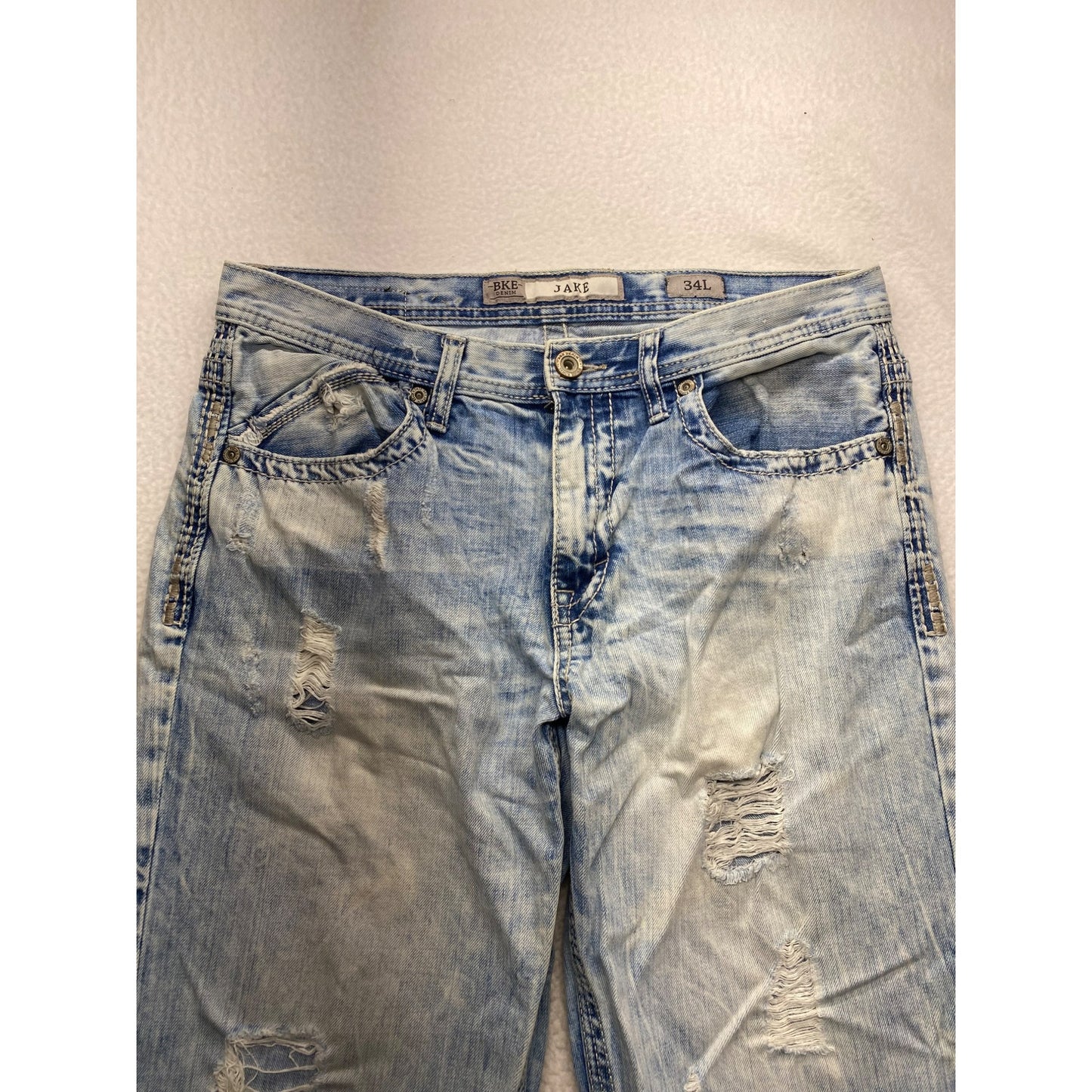 BKE Jake 34L Mens Distressed Light Wash Jeans #5728