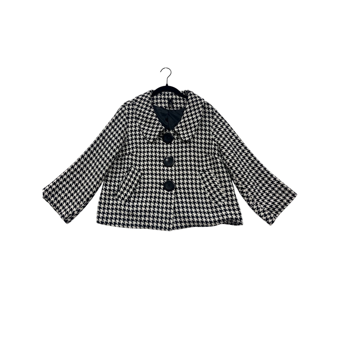 Womens Houndstooth Black & White Cropped Peacoat Jacket Medium By Lapis #6680
