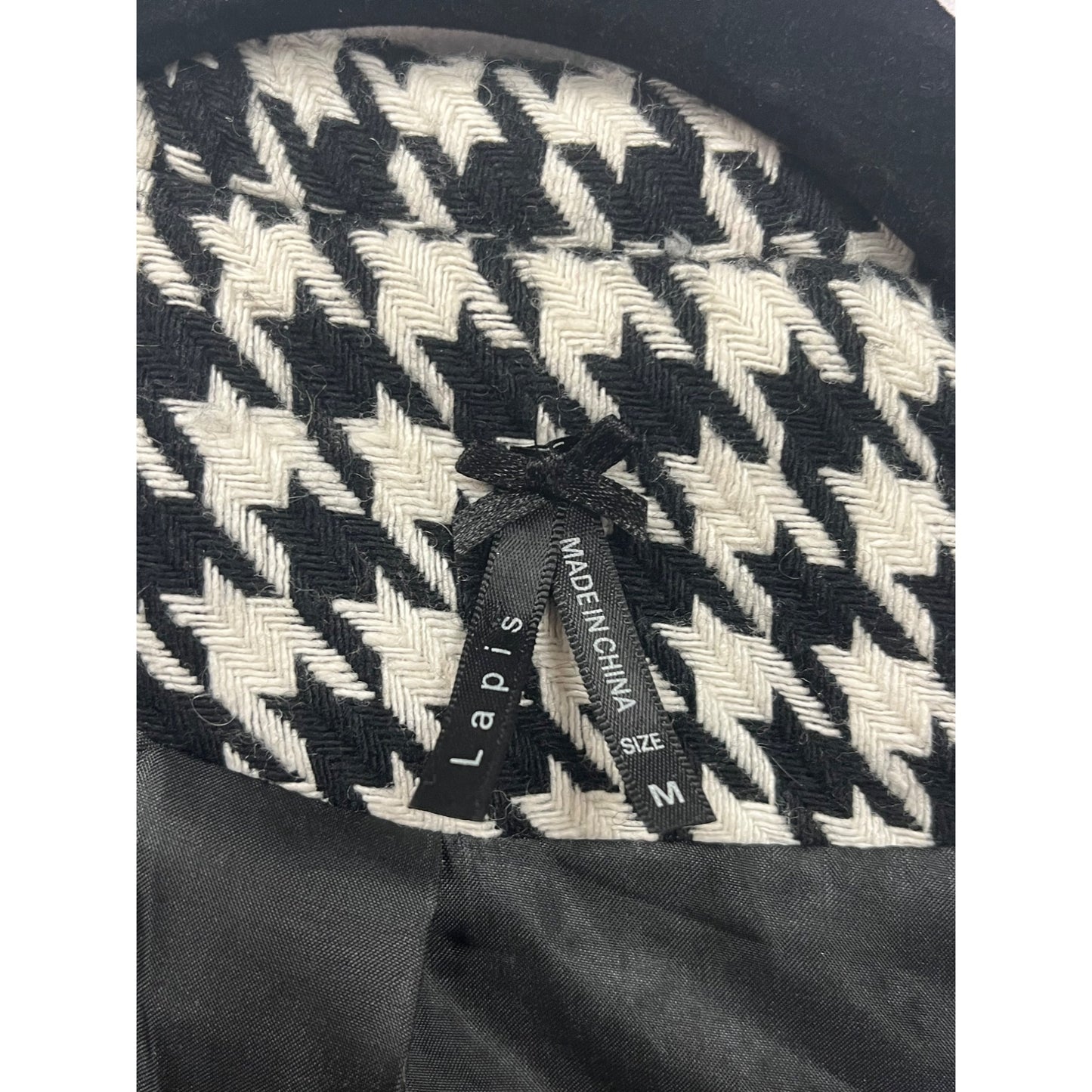 Womens Houndstooth Black & White Cropped Peacoat Jacket Medium By Lapis #6680