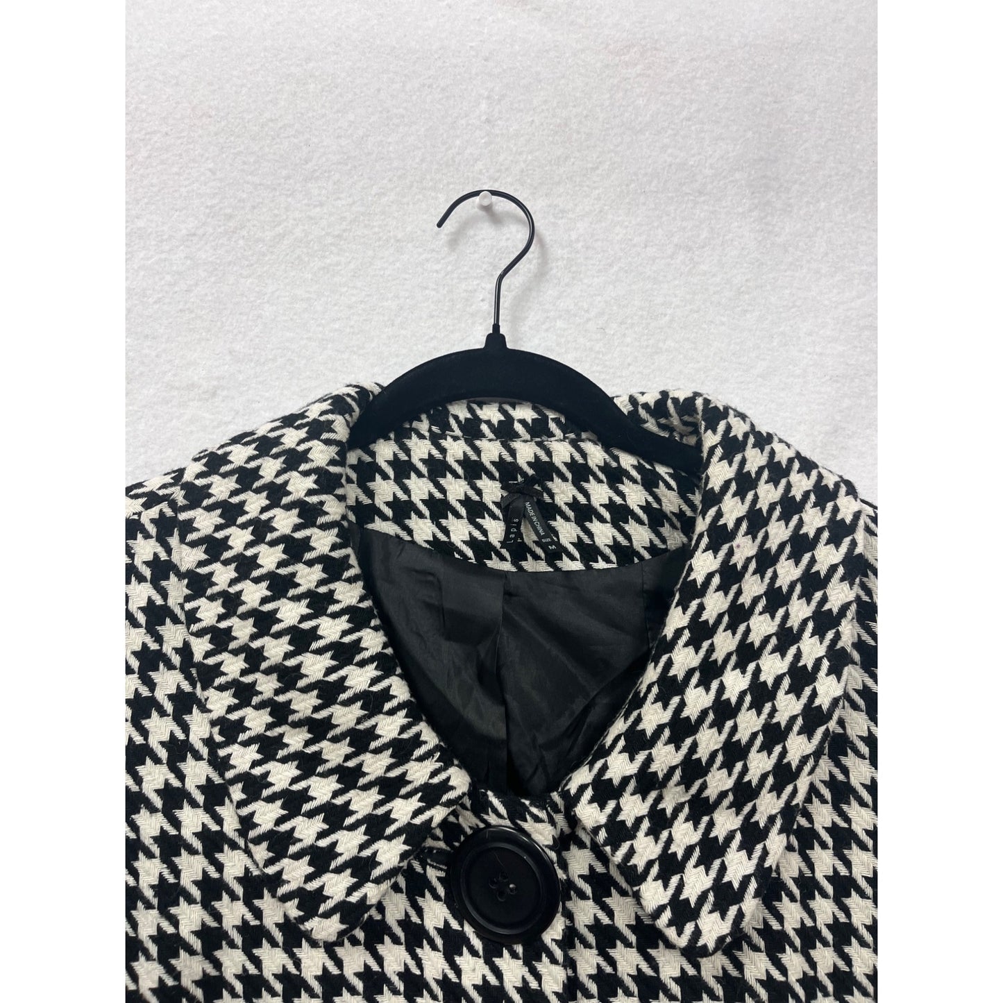 Womens Houndstooth Black & White Cropped Peacoat Jacket Medium By Lapis #6680