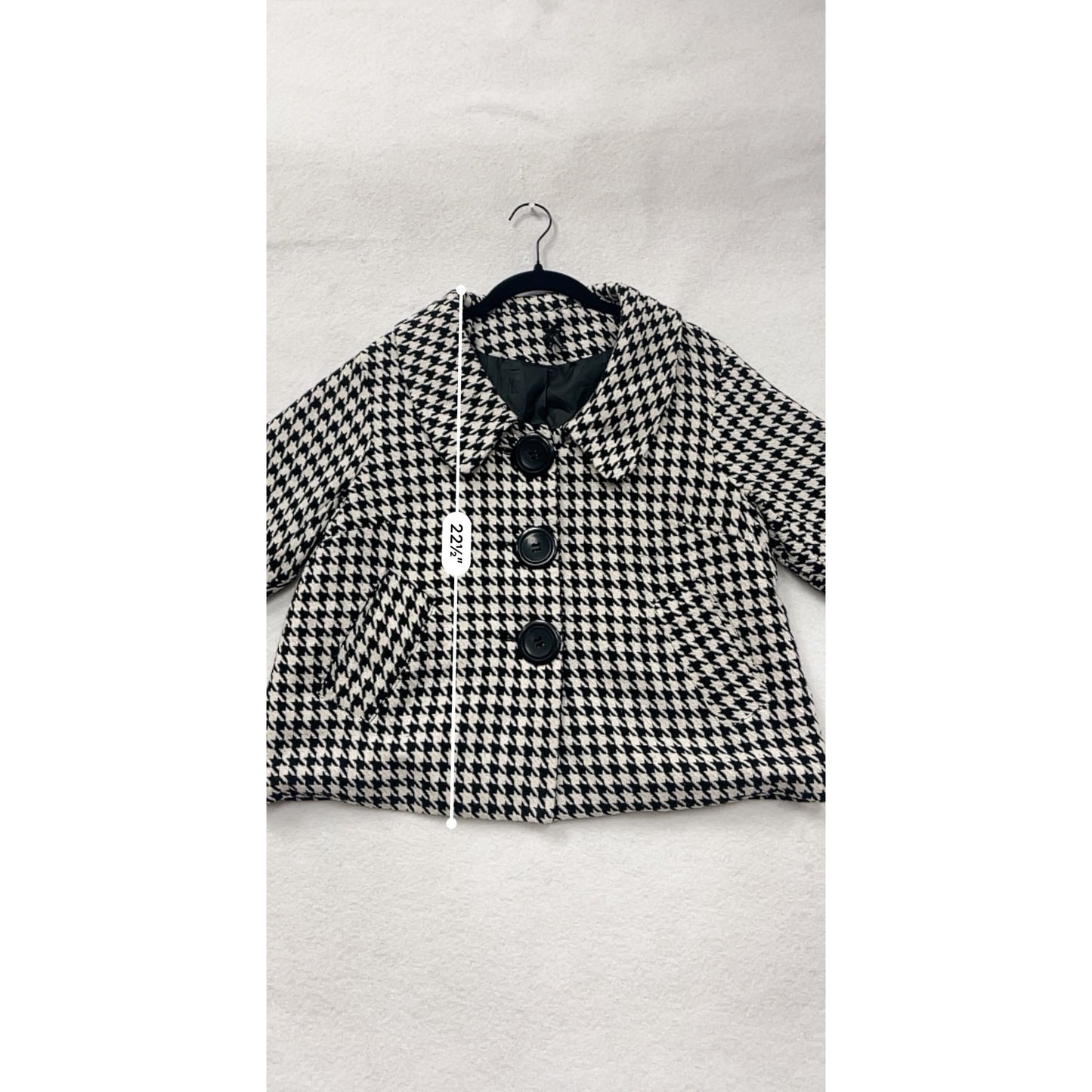 Womens Houndstooth Black & White Cropped Peacoat Jacket Medium By Lapis #6680