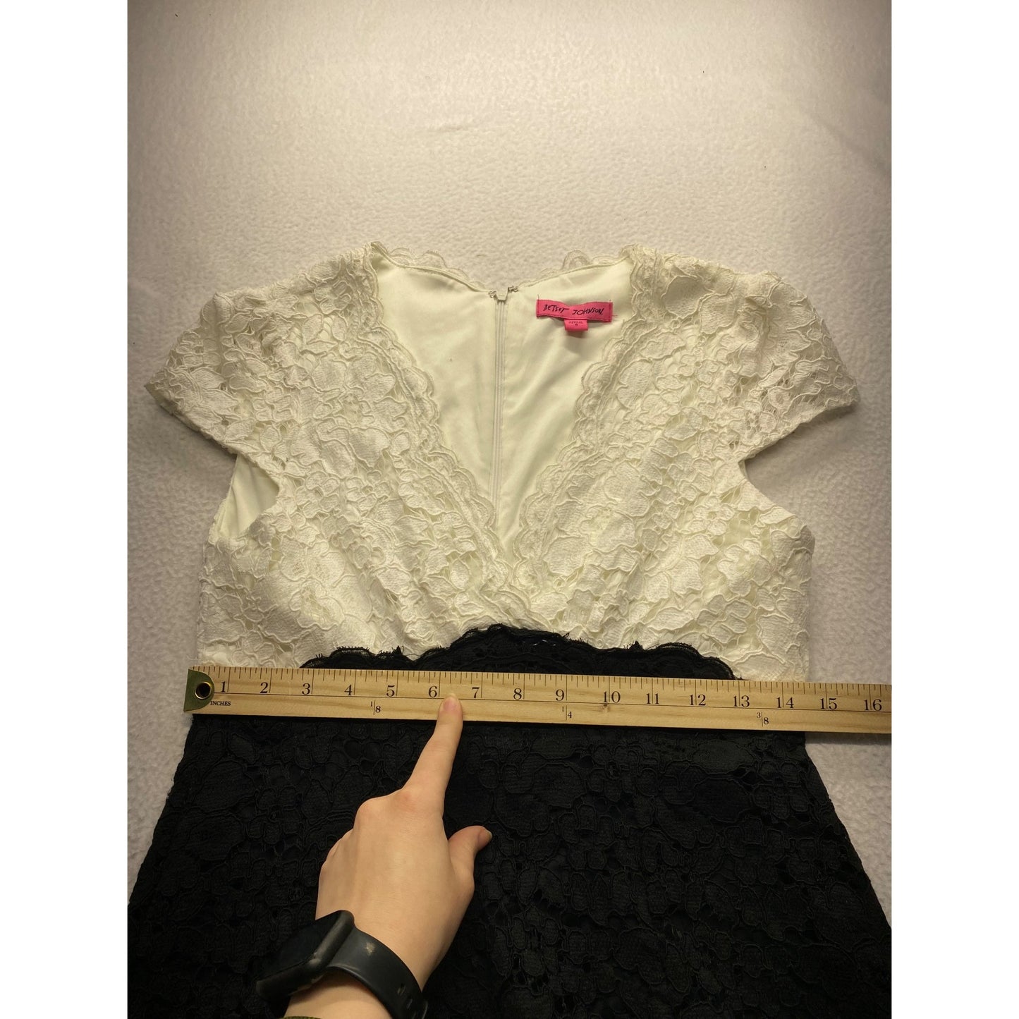 Betsey Johnson Womens Black & White Lace Cap Sleeve Dress #7400