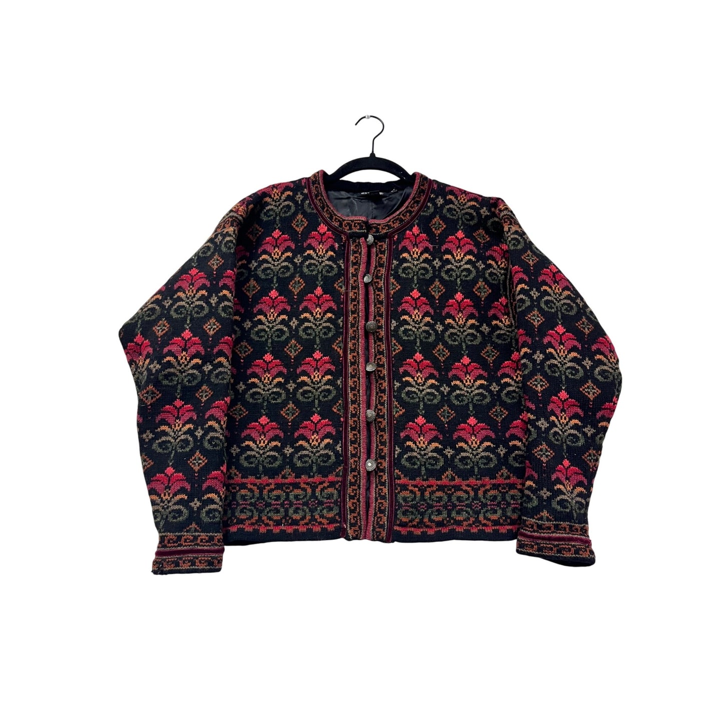 Womens Medium Icelandic Design Wool Cardigan Sweater #66A