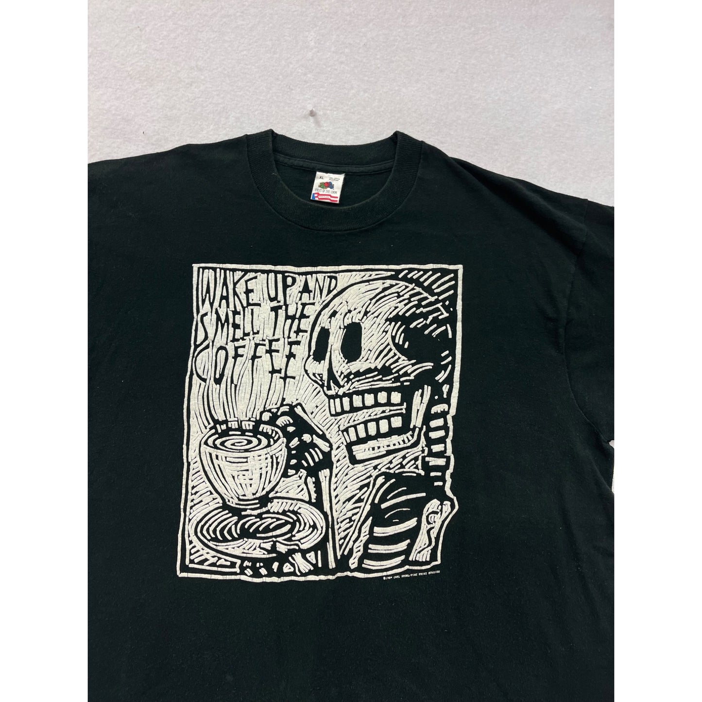 Vintage XL Black "Wake Up And Smell The Coffee" Graphic Tee #8422