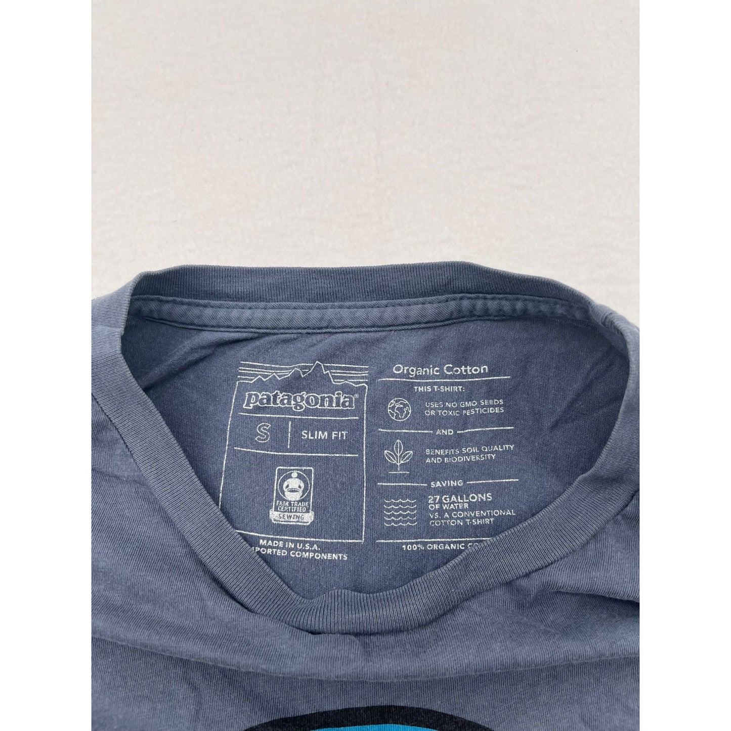 Patagonia Mens 1973 Logo T-Shirt S Slim Fit Organic Cotton Blue Tee #6222