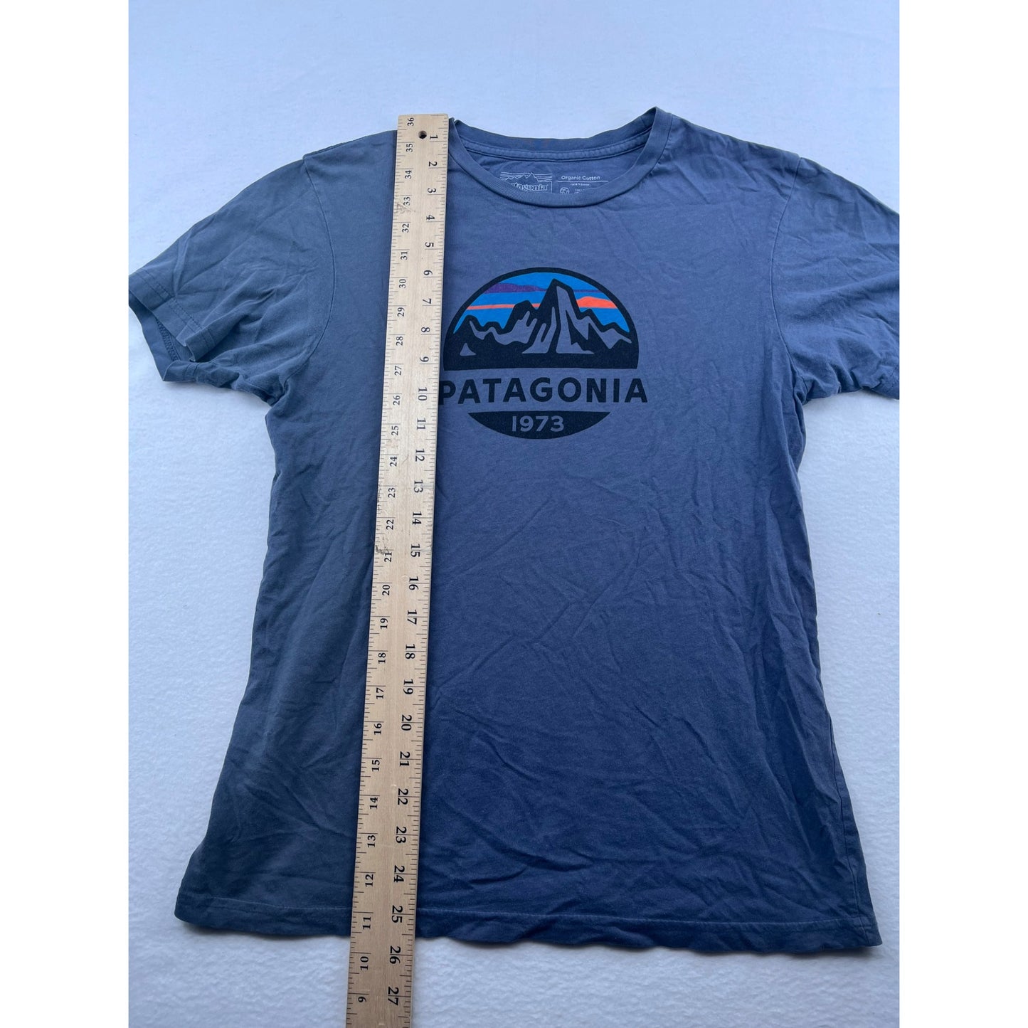 Patagonia Mens 1973 Logo T-Shirt S Slim Fit Organic Cotton Blue Tee #6222