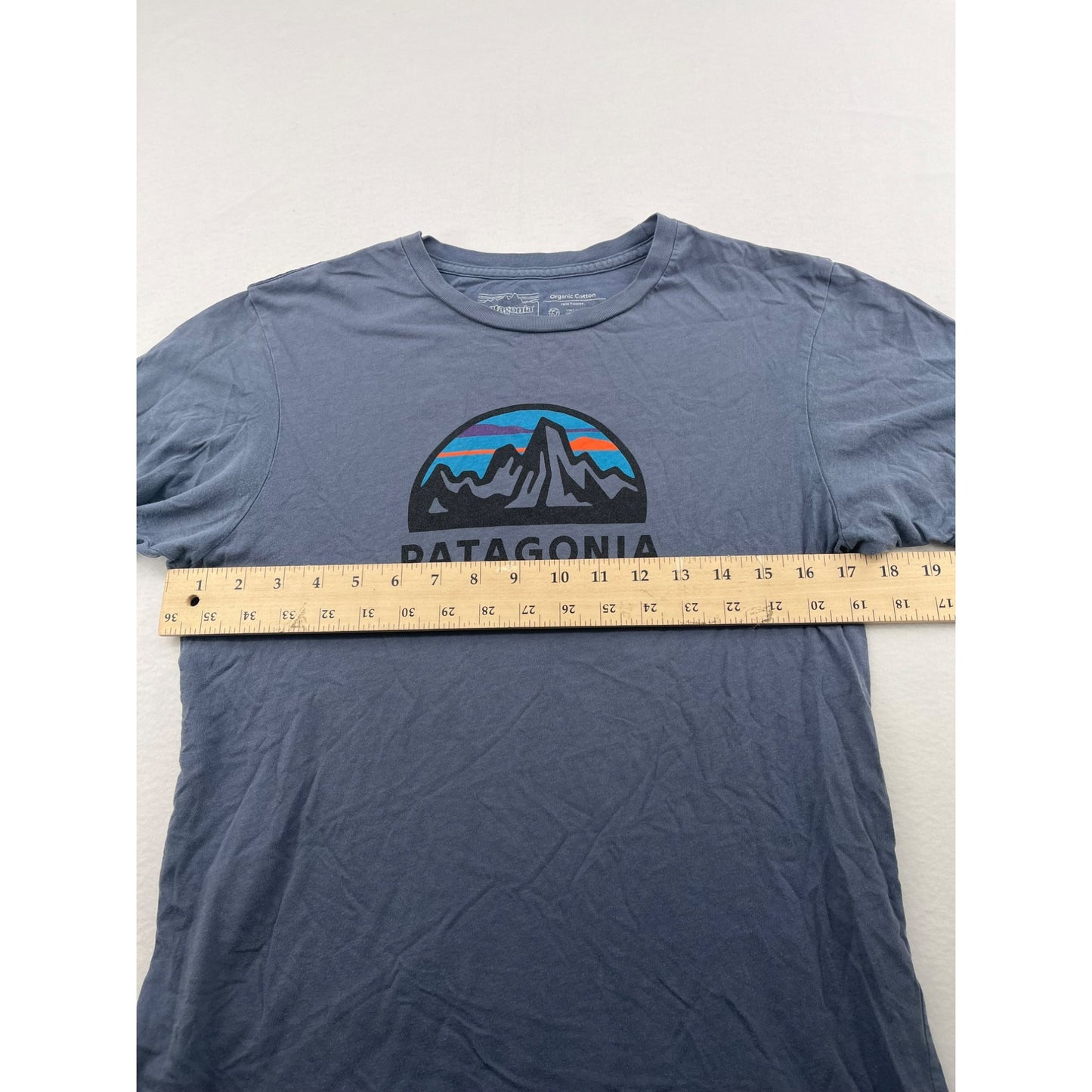 Patagonia Mens 1973 Logo T-Shirt S Slim Fit Organic Cotton Blue Tee #6222