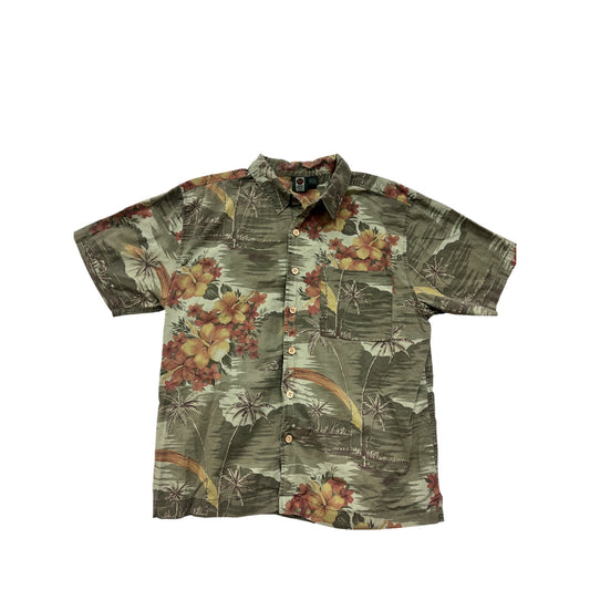 Vintage Metro One Green Hawaiian Button-Up Shirk Mens Size L #8902