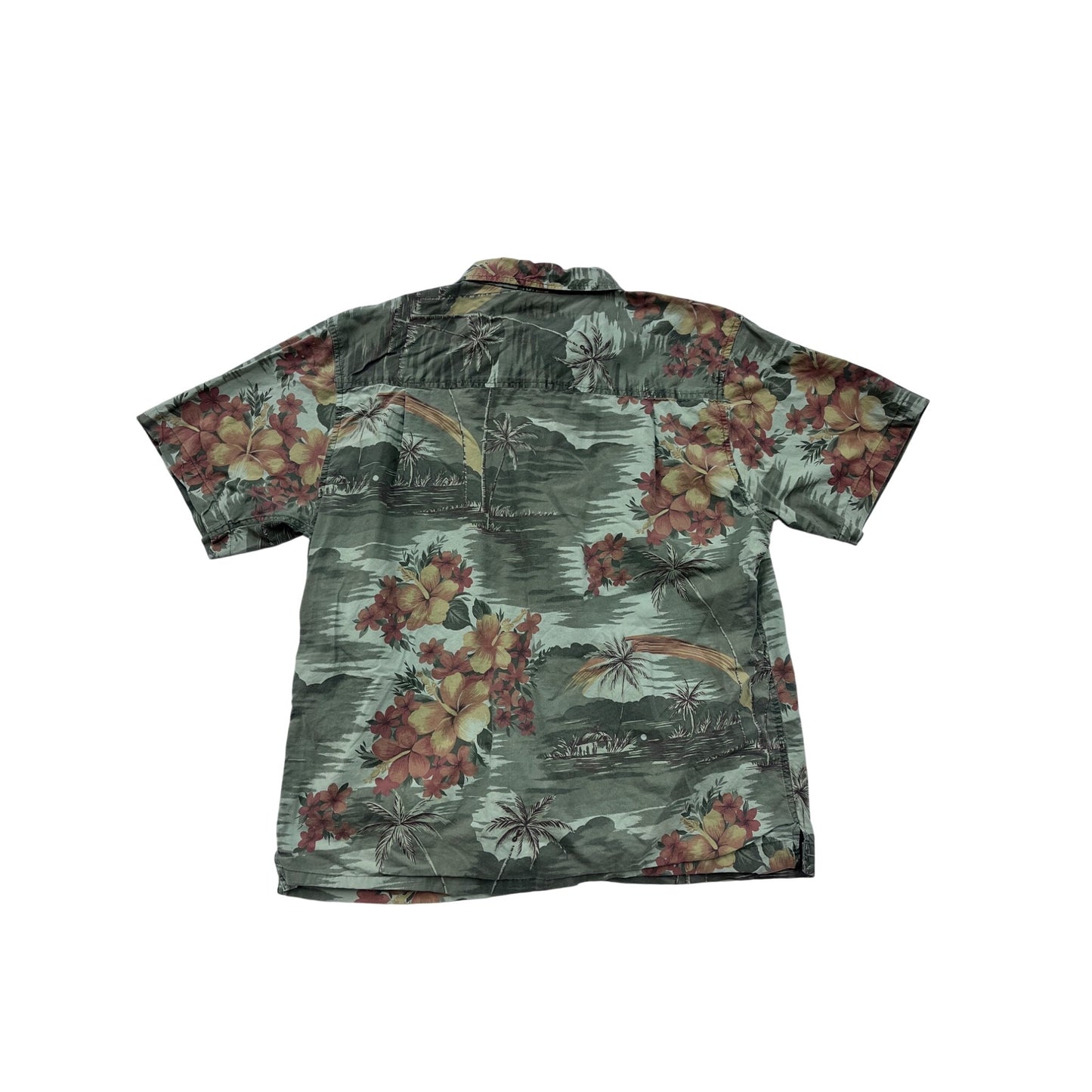 Vintage Metro One Green Hawaiian Button-Up Shirk Mens Size L #8902